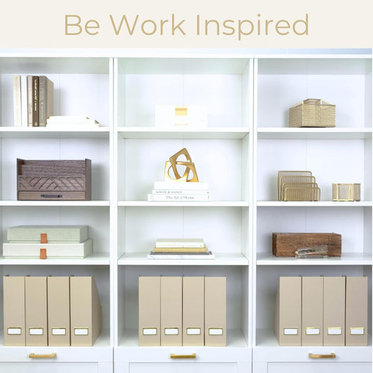 BLU MONACO Set of 6 Foldable Magazine File Holders in Taupe – Sturdy Cardboard Vertical Organizers with Label Holders – Office File Storage Box, Desk Organizer, Paperwork and Document Holder