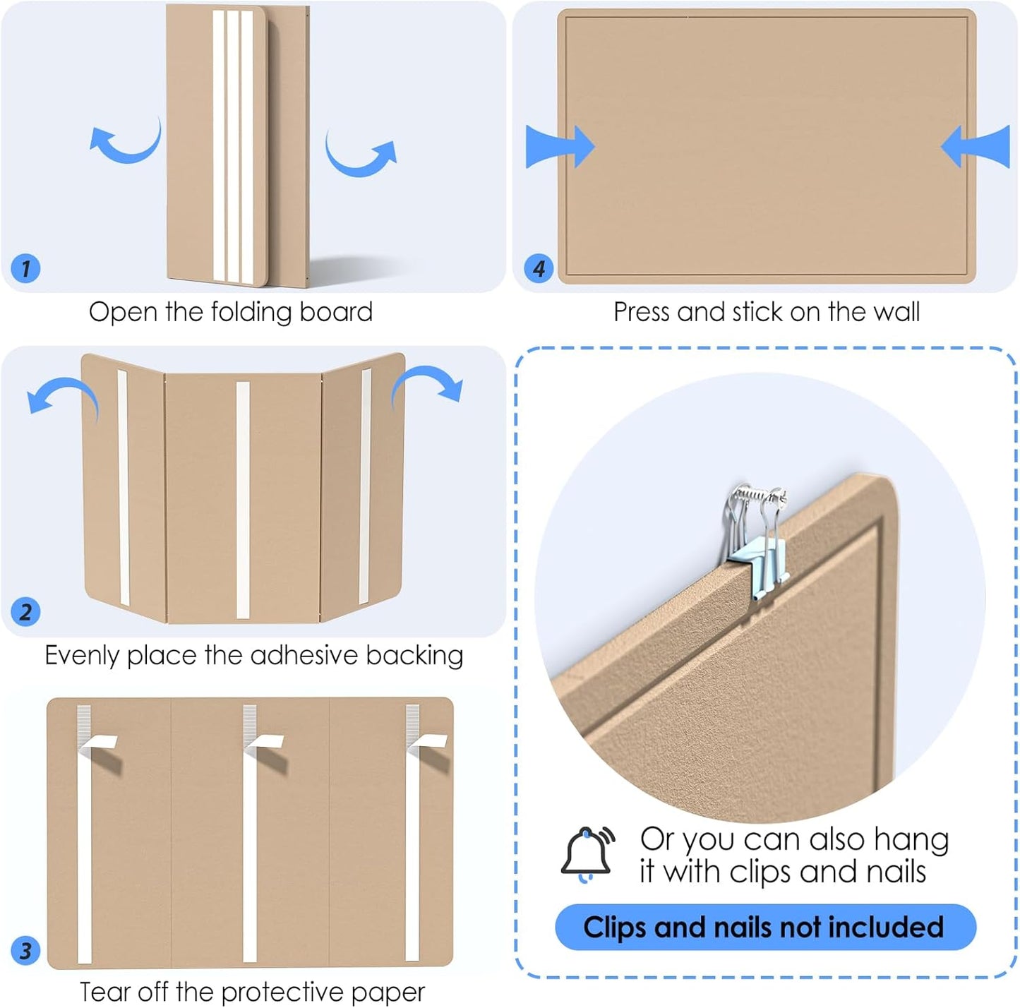 MaxGear Large Bulletin Board 36" x 24", Foldable Felt Board Vision Board Supplies, Cork Board for Office, Home, School, Small Pin Boards for Walls Decorative Display Board Beige Brown