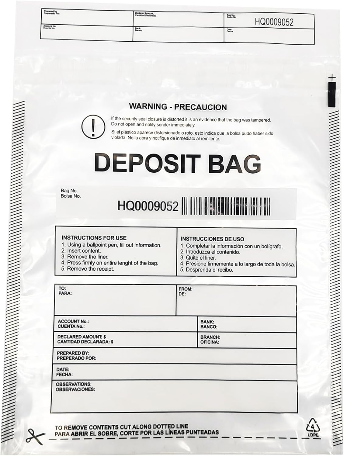 Daarcin100pcs9X12in Transparent Plastic Deposit Bag, Security Bank Pocket,Tamper Proof Bags，Cash Transfer Bag with Barcode and Self Sealing Adhesive,Used for Cash,Checks,Credit Cards