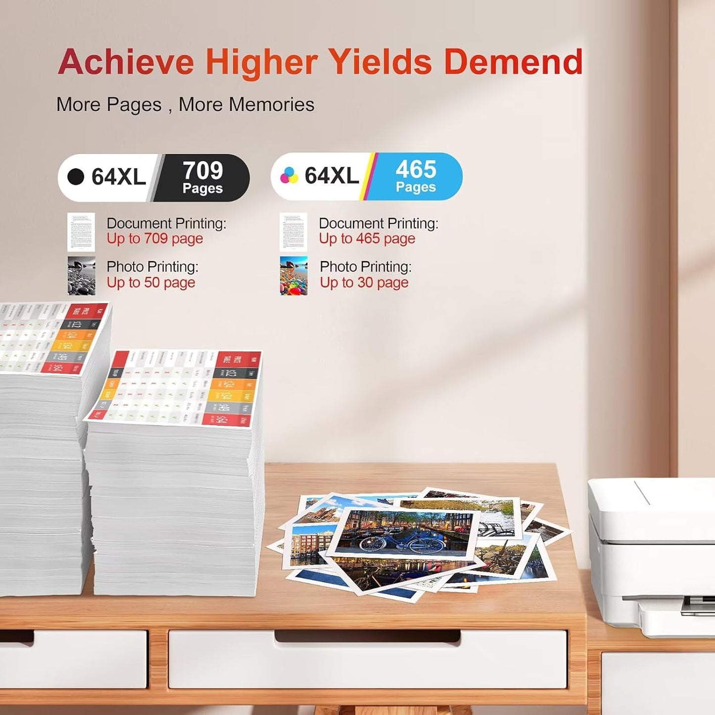 64XL Black and Color Ink Cartridge for HP Ink 64 64XL Ink Cartridge Combo Pack for Envy Photo 7855 7858 7800 7155 7120 Inspire 7255e 7900e 7950e 7955e 7958e Tango Series Printer (1 Black, 1 Color)