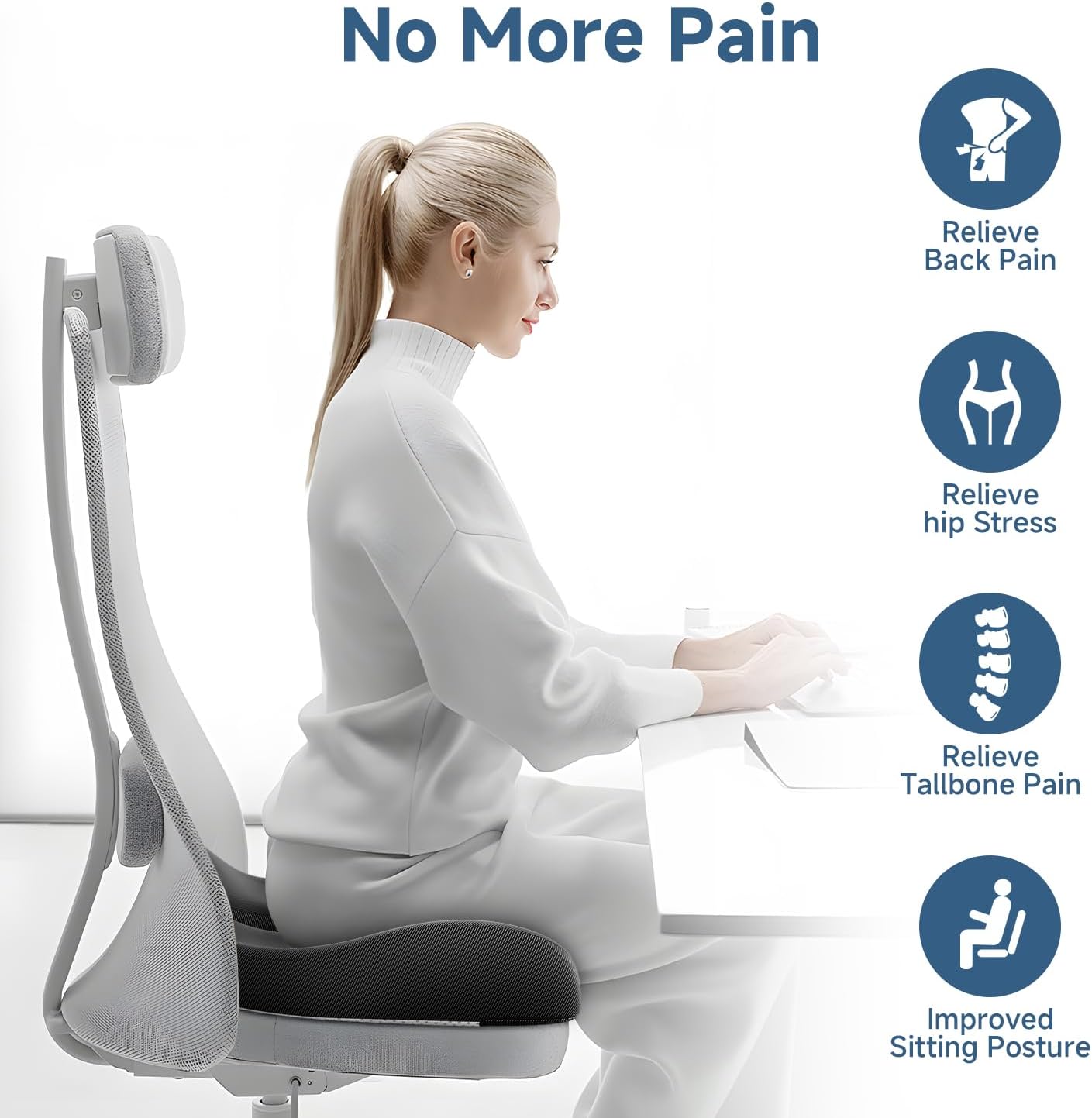 Benazcap Gel Seat Cushion for Office Chair Ergonomic Cushions-Gel & Memory Foam Coccyx Butt Pillow for Sciatica & Back Pain Relief for Long Sitting for Gaming Chair and Car Seat-Black