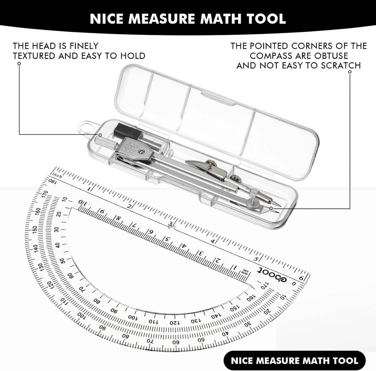 Zonon 12 Set Student Protractor and Compass Set, Student Geometry Math Set, Compass for Geometry and 180 Degree Math Protractor for Drawing Measuring School Office