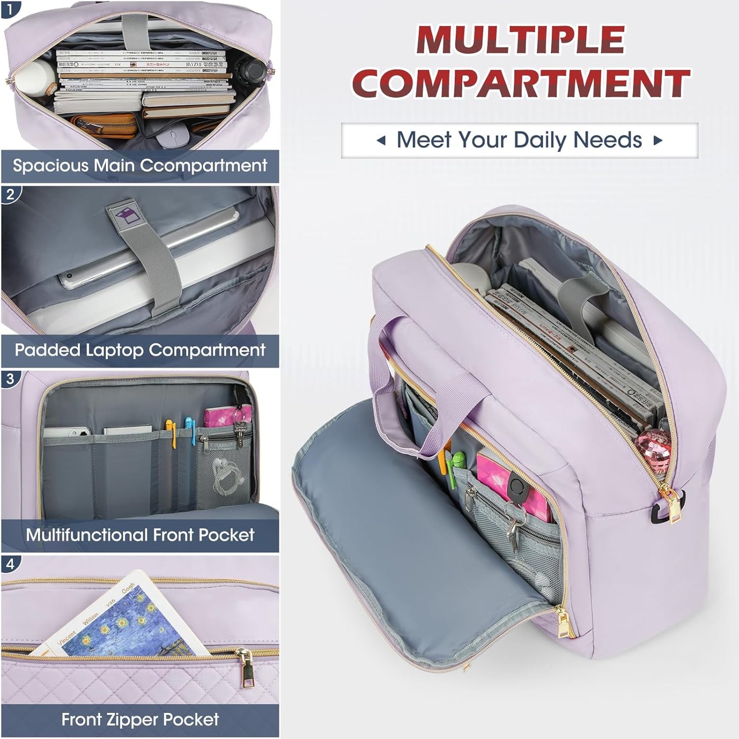 NEWHEY Laptop Bag 17.3 Inch Laptop Briefcase for Women Men Waterproof Shoulder Messenger Bag Padded Carry On Laptop Case Large College Computer Bag Professional Business Office Work Bag, Grey Purple