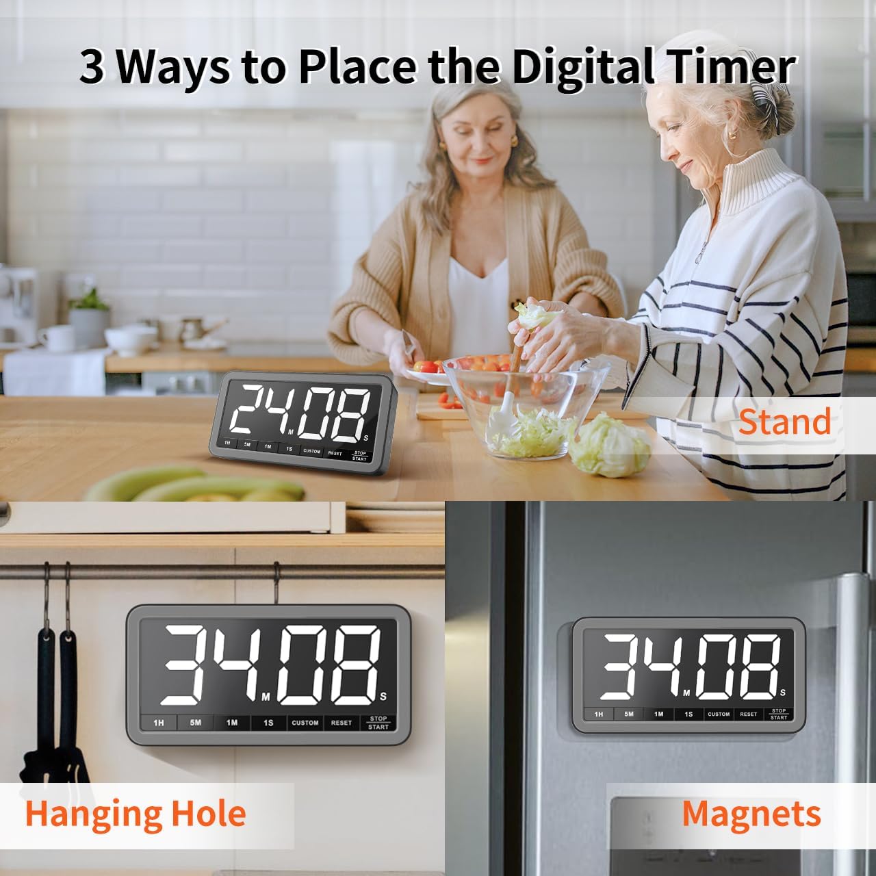 VOCOO Digital Kitchen Timer with 7.8” Extra Large Display, Magnetic LED with 3 Brightness, 4 Alarms and 3 Volume Levels, Battery Powered Countdown Count Up Timer for Cooking, Classroom, Home Gym