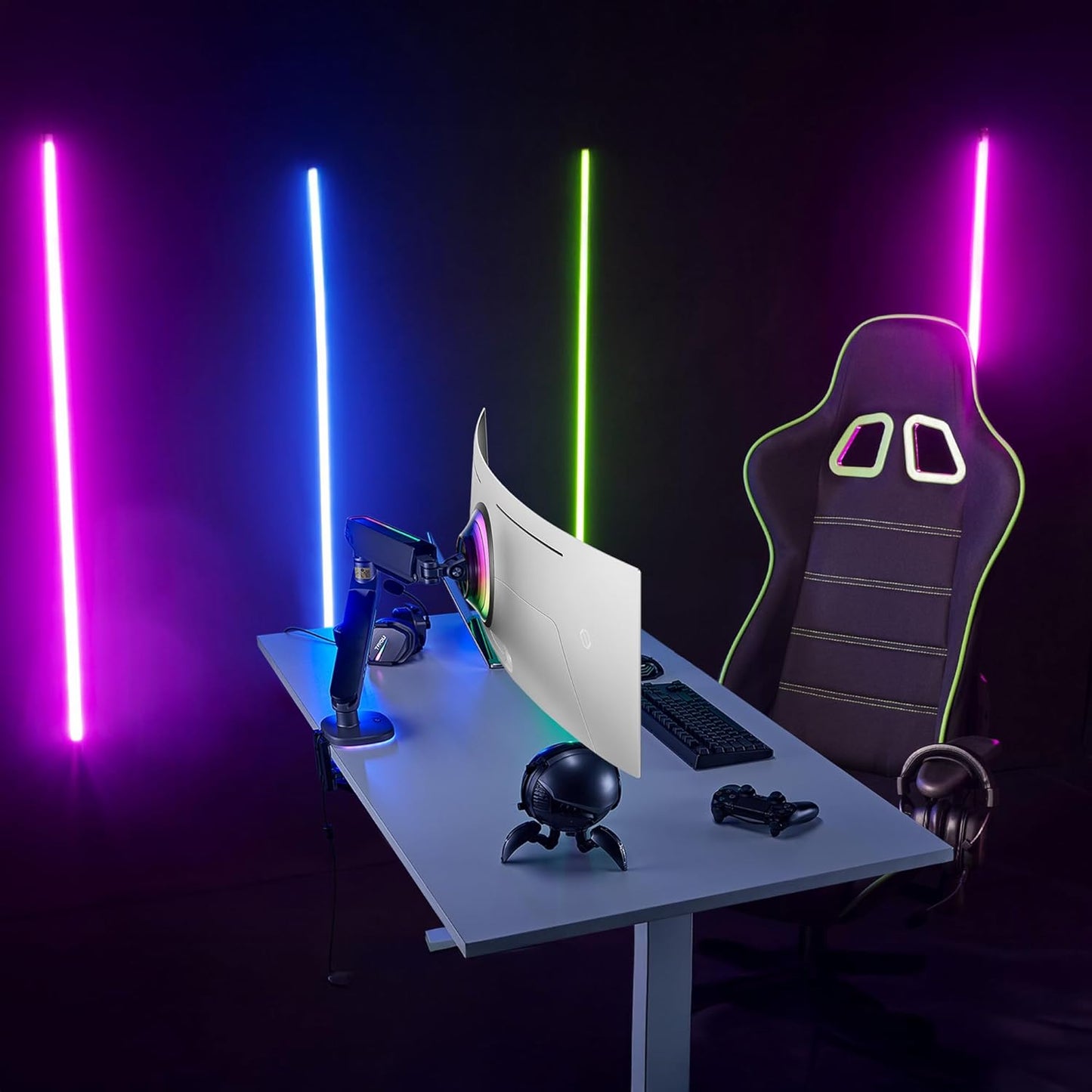 AVLT Single 27”-45” RGB Gaming Monitor Arm Desk Mount Built-in 20 Lighting Modes Touch Button Control Fits Flat/Curved/Ultrawide Screen Height Swivel Tilt Rotation Adjustable Stand -Black