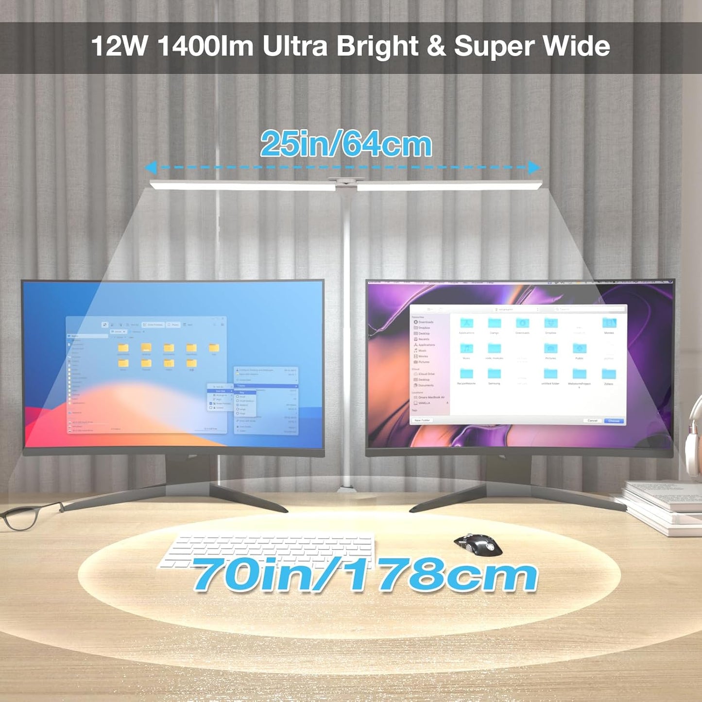 LED Desk Lamp, Double Head Desk Lamps for Home Office, Dimmable 25 Lighting Modes Bright Desk Lighting,12W 1400lm Eye-Caring Architect Table Lamp for Workbench Monitor Reading Study, White