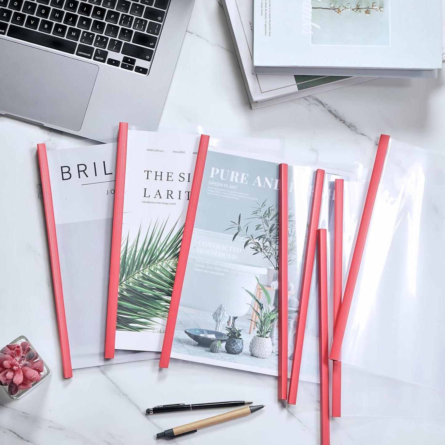 Thenshop 100 Pcs Clear Report Covers with Sliding Bars Sliding Bar File Folder Binder Plastic Report Folder for File Paper Book Resume Letter Office, 30 Sheet Capacity (Red)