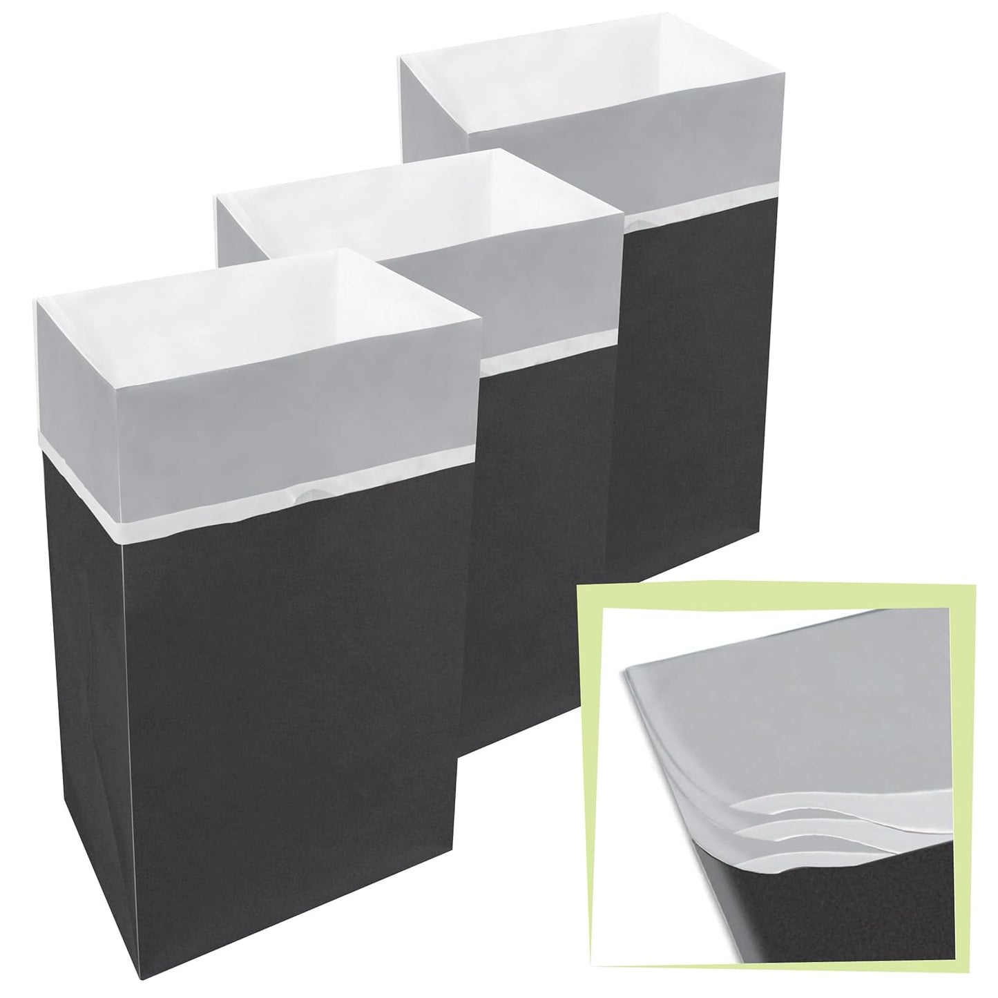 | 30 Gallon Multi-Liner Disposable Trash Cans (3-Pack) - Reusable Garbage and Recycling Bins for Parties, Events, and More (Black)
