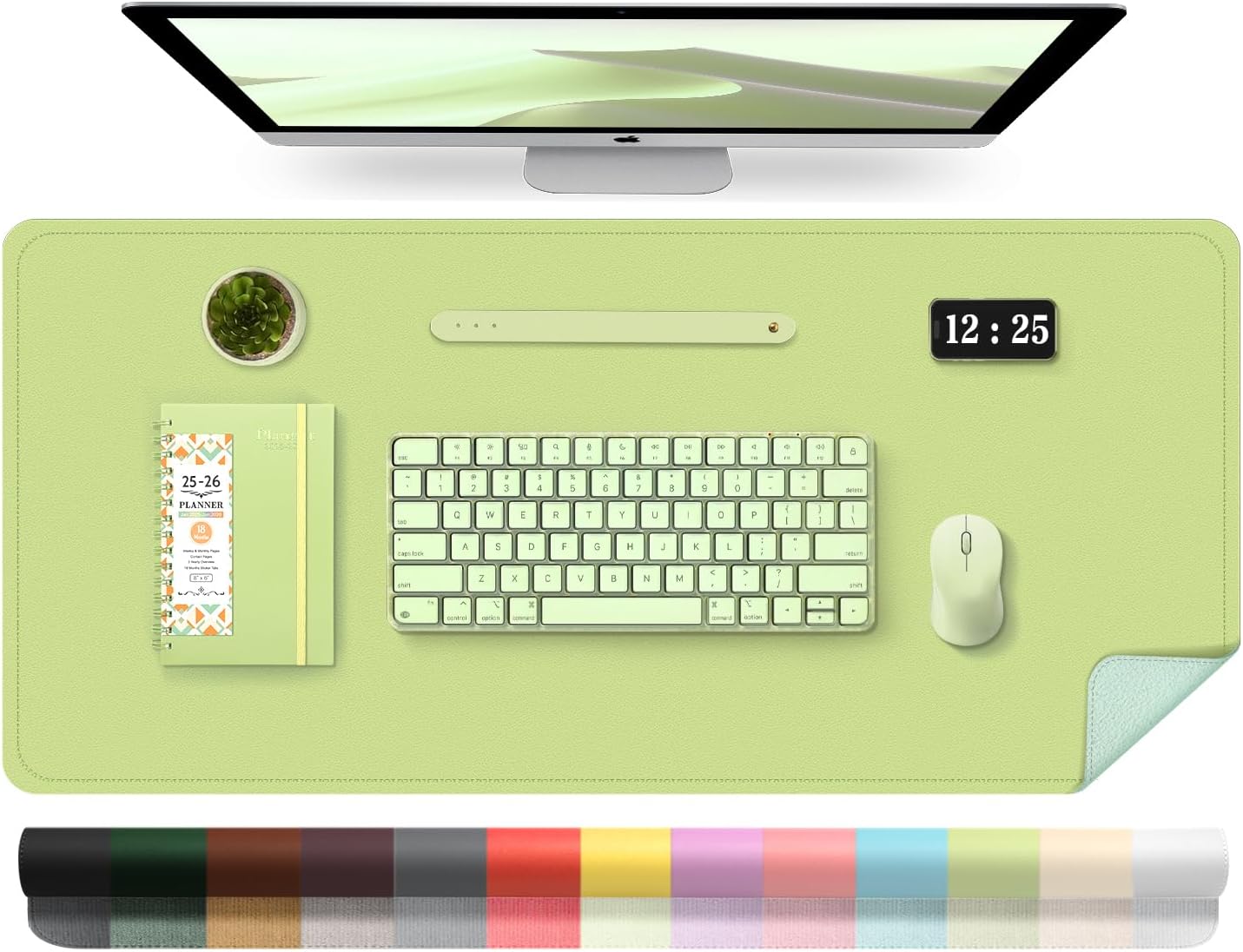 Leather Desk Pad Protector, Mat, Large Mouse Pad, Non-Slip Blotter, Laptop Desk Pad - PU Leather Writing Pad for Office and Home (Matcha Green, 31.5" x 15.7")