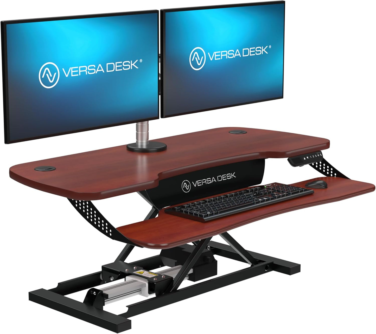 VERSADESK® PowerPro™ Elite 48” x 24” Standing Desk Converter | 48 Inch Electric Height Adjustable Sit to Stand Desk Riser w/Keyboard Tray & USB Hub - Ergonomic Workstation for Home & Office, Cherry