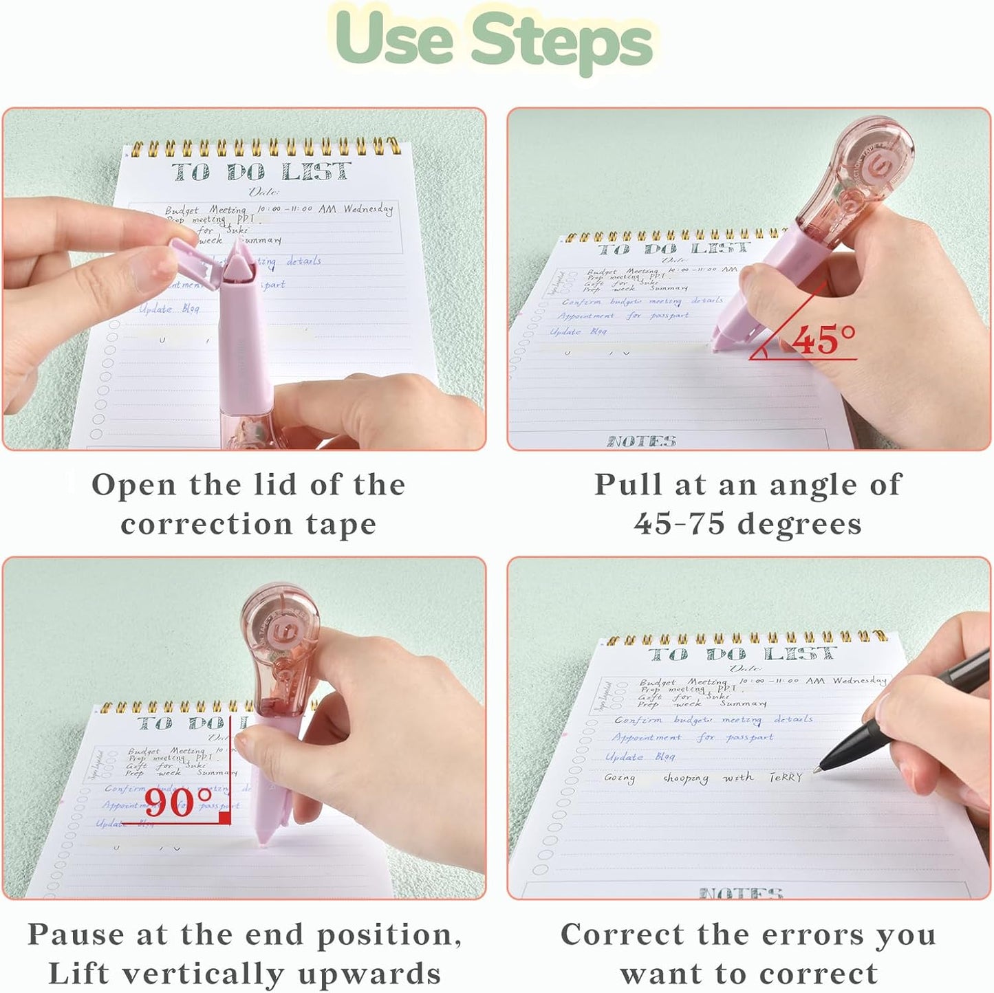 Temiary 12Pcs Correction Tape Pens, Aesthetic White Tape for Instant Correction, Easy to Use, Pen Shaped Applicator for Office School Supplies, 1/5 Inch x 236 Inches (Multicolor)