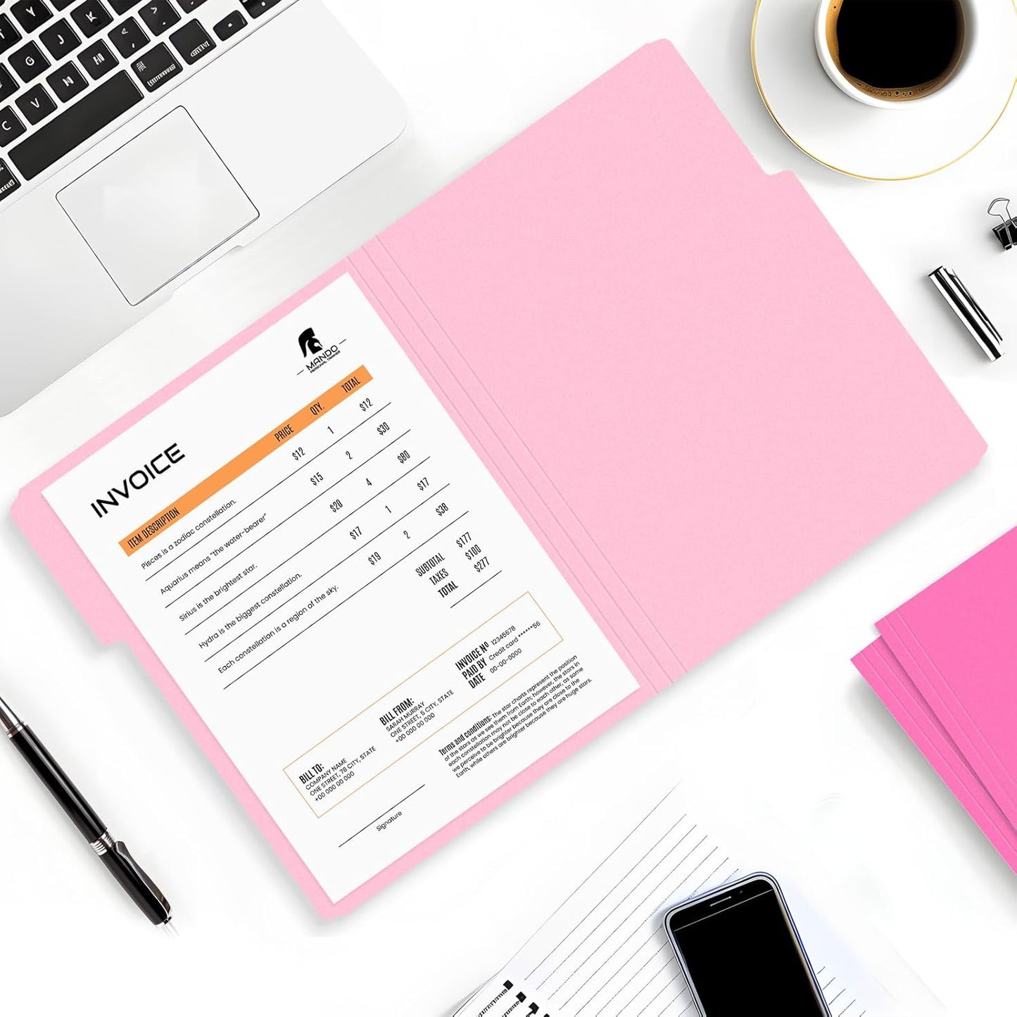 SUNEE File Folders, 100 Pack Manilla Folders 8.5 x 11, Colored File Folders Home Office School Supplies for Documents Files Paper, Neon Pink