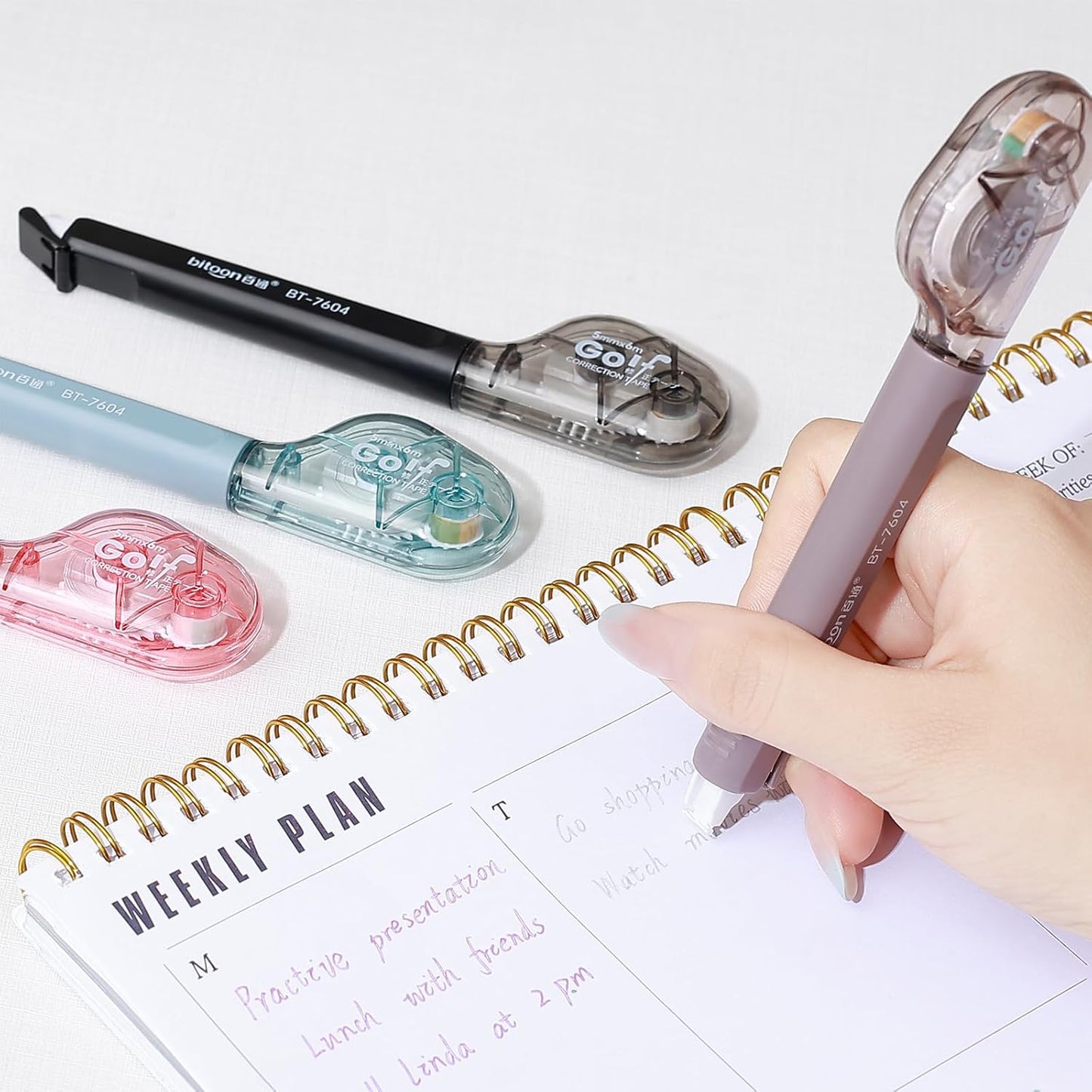 Temiary 4 Pcs White Correction Tape Pens, 6M/256" x 0.2" Smooth Pull Out Tape Pen, Easy to Use Applicator for Instant Corrections Back to School Office Supplies (Multicolor)