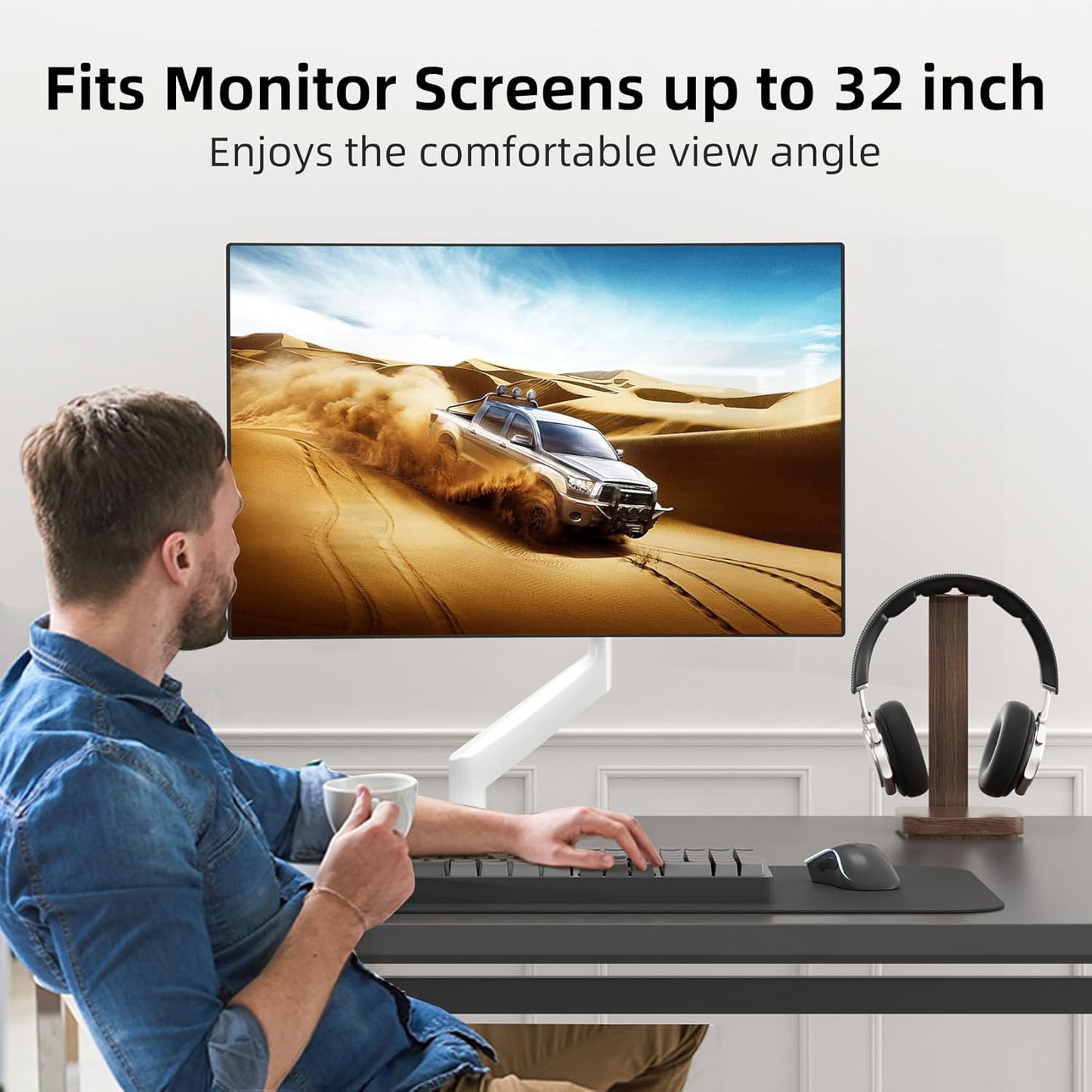 Suptek Single Monitor Mount Adjustable Gas Spring Monitor Arm Desk Mount Stand Fits 17 20 22 23 24 26 27 32 33 inch Monitors,Holds up to 22 lbs,White(MD18W)