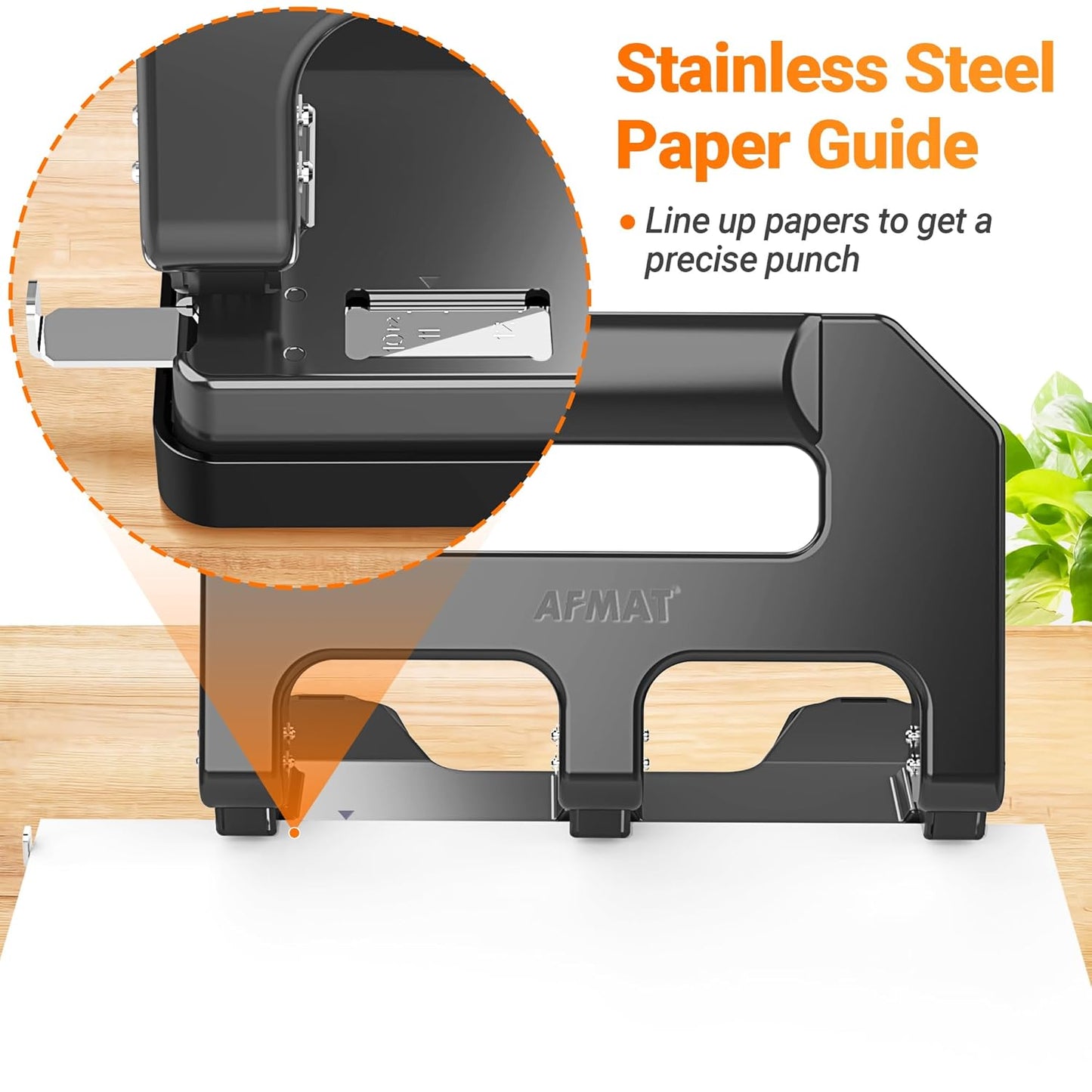 3 Hole Punch Heavy Duty, AFMAT 3 Hole Puncher for Binder, 10000+ Punching Times, 40-Sheet Three Hole Punch, Metal Hole Puncher 3 Ring, 50% Reduced Effort, Bulit-in S.S. Paper Guide, Gray