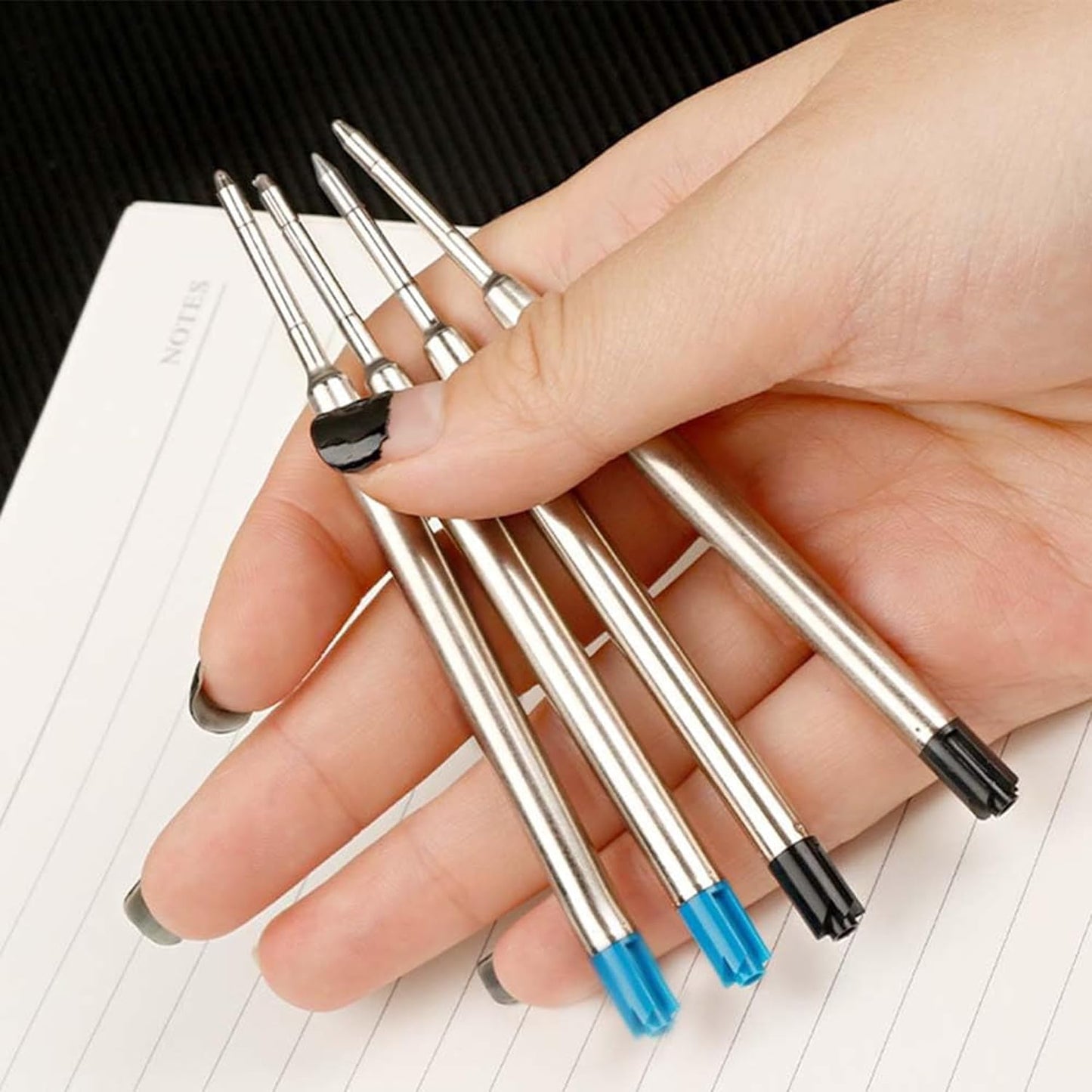 PapaBear Ballpen Medium Point Black Ink Refill Pack of 5-Replaceable Ballpoint Pen Refills 0.7 mm Tip - Metal Pen Refill (Black)