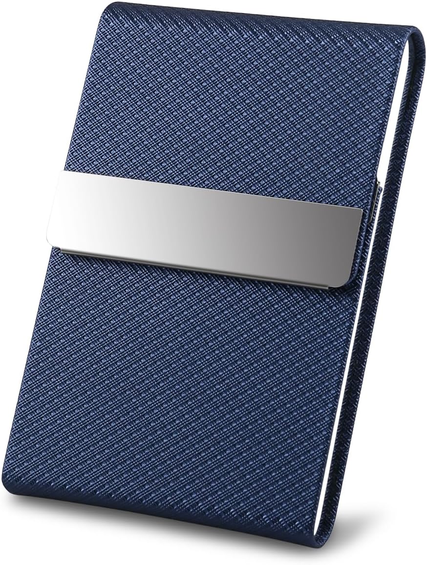 Business Card Holder for Women & Men - Multi Card Case, Business & Pocket Card Holder, Credit & Name Card Wallet with Magnetic Closure, Blue-zs