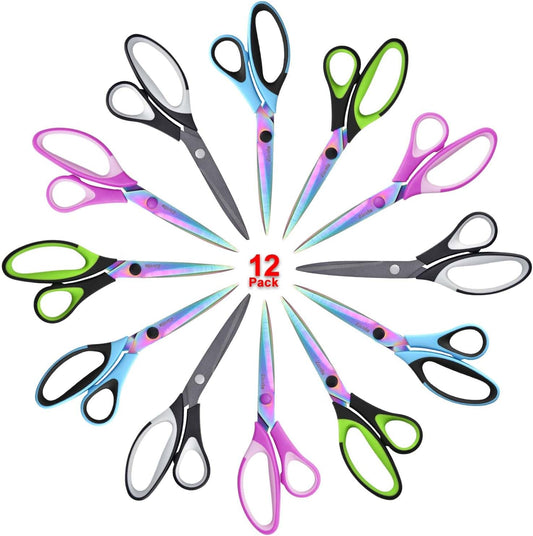 8.5" Scissors Bulk Set of 12-Pack, Sharp Scissors all Purpose Heavy Duty, Non-Stick and Titanium Coating Blade, Multipurpose Shears for Office Home School Sewing Fabric DIY Craft Supplies
