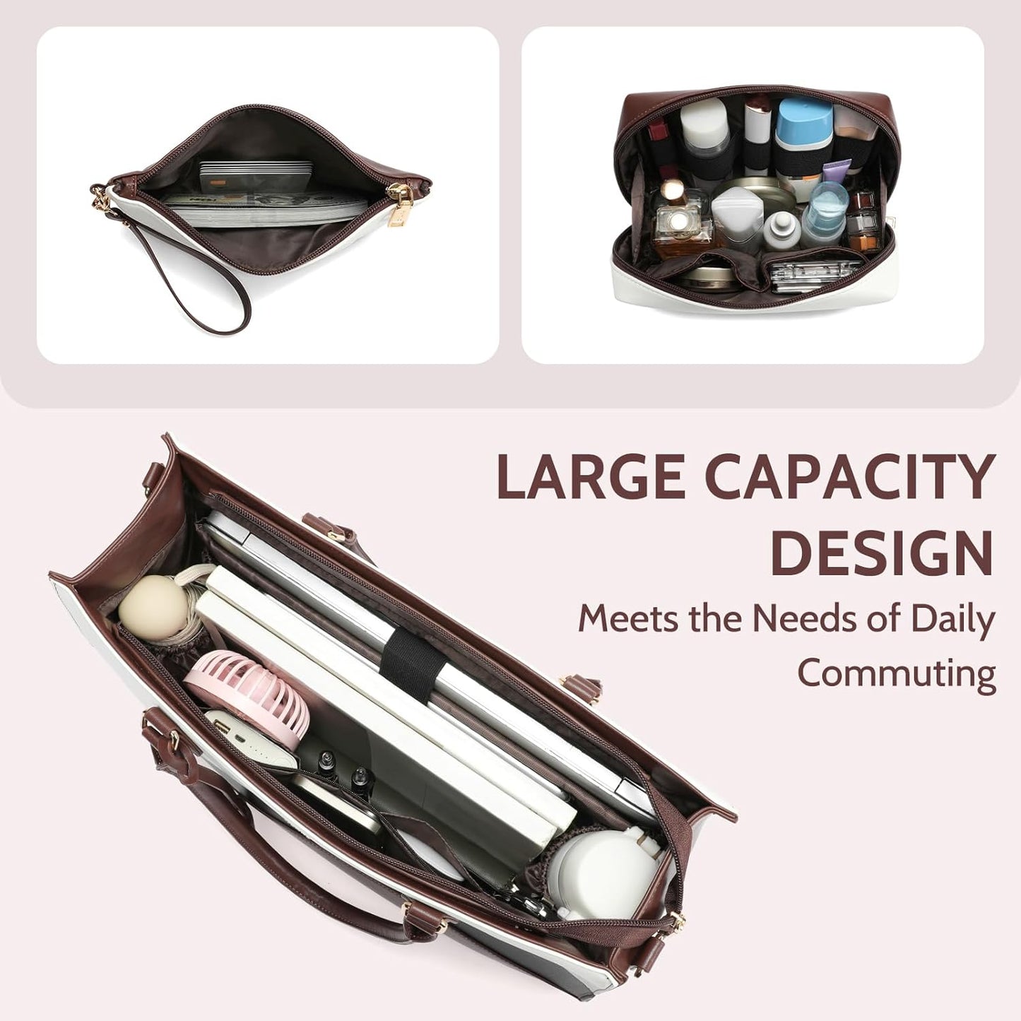 Keyli 3pc Sets Laptop Bag for Women,15.6 Inch Work Tote Bags Waterproof Leather Business Computer Briefcase Shoulder Handbag