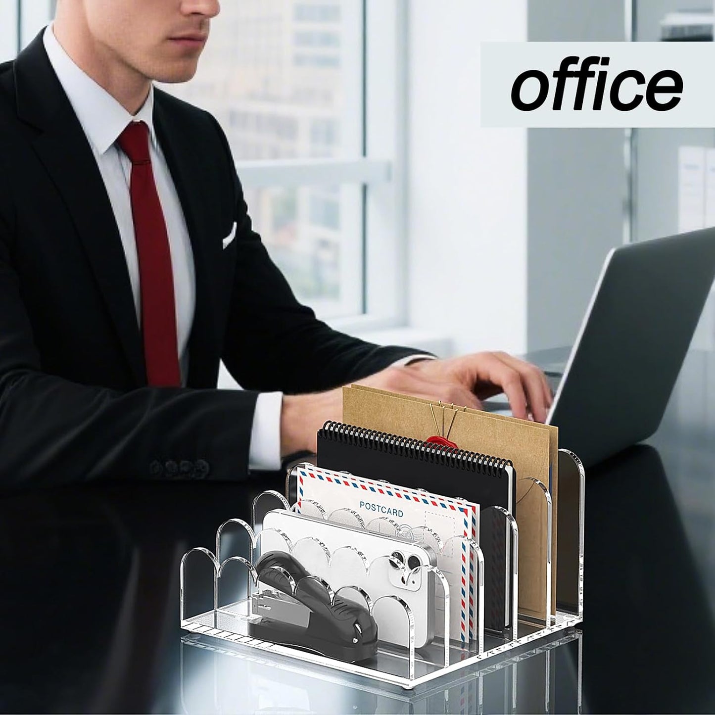 YAGELI 2 Pack 5-Slot Acrylic Mail Organizer for Desktop – Scalloped Clear Document Sorter, Vertical File Holder for Office/Home, Space-Saving Desk Organizer for Letters, Bills, Stationery