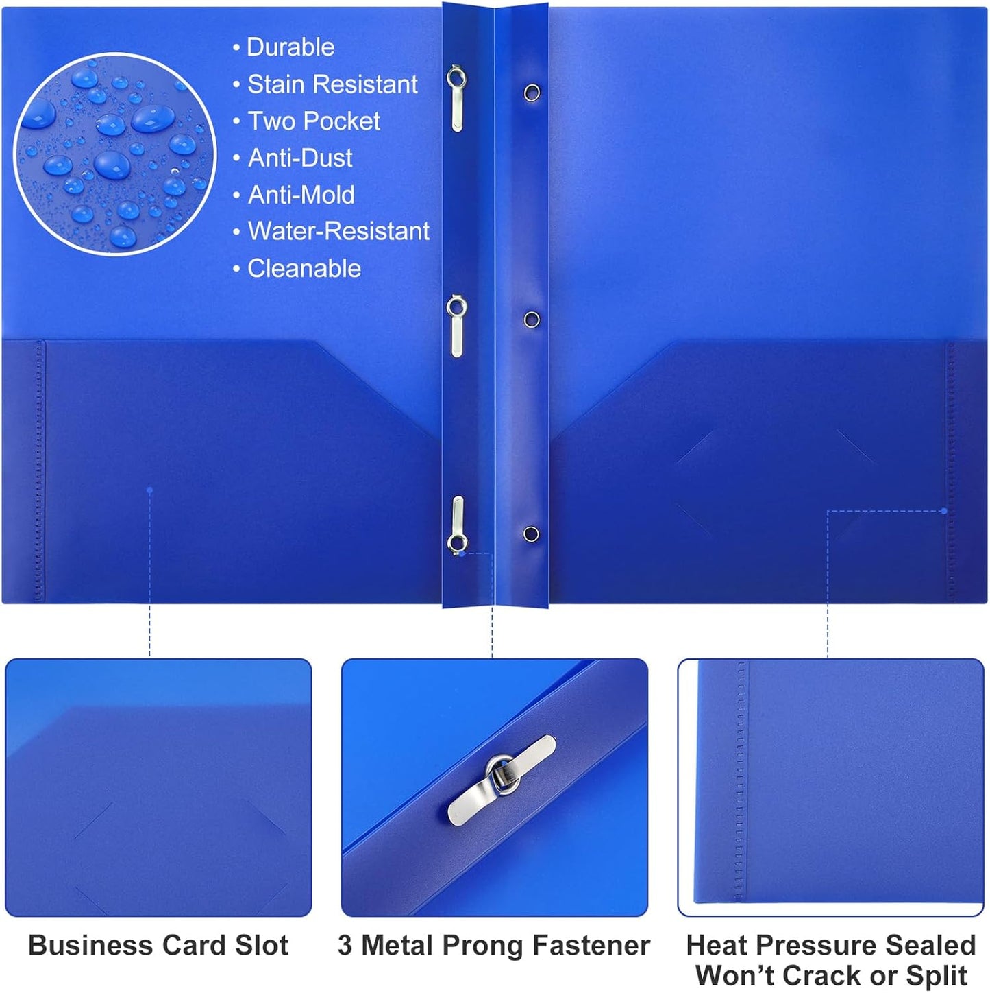 Patelai 48 Pcs Plastic Folders with 2 Pockets and 3 Prongs Home Folders with Card Slot Letter Size Heavy Duty Report Covers for Back to School(Blue, Green,Classic)