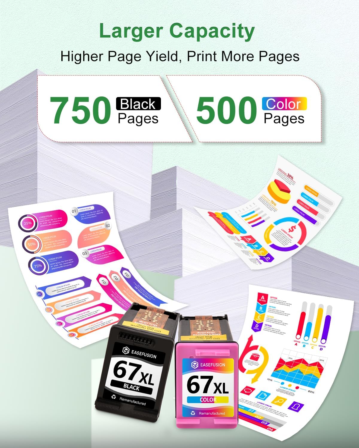 67XL Ink Cartridges Black Color Combo Pack Replacement for HP Ink 67 HP67XL 67 XL Compatible with DeskJet 2755e 2700 2700e 4155e 4100 Envy 6000 6055e 6455e Printer