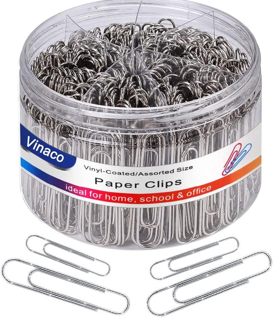 Vinaco Paper Clips Non Skid, 500PCS Medium and Jumbo Paper Clips (1.3 inch & 2.0 inch), Durable & Rustproof, Coated Paper Clip Great for Office School and Personal Use