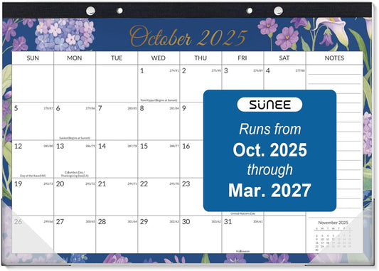 SUNEE Desk Calendar 2025-2026 - 18 Month Calendar Oct 2025 - Mar 2027, 17" x 12" Desktop Calendar with Notes, for Planning, Organizing in Family, School or Office - Colorful Floral 2026 Calendar