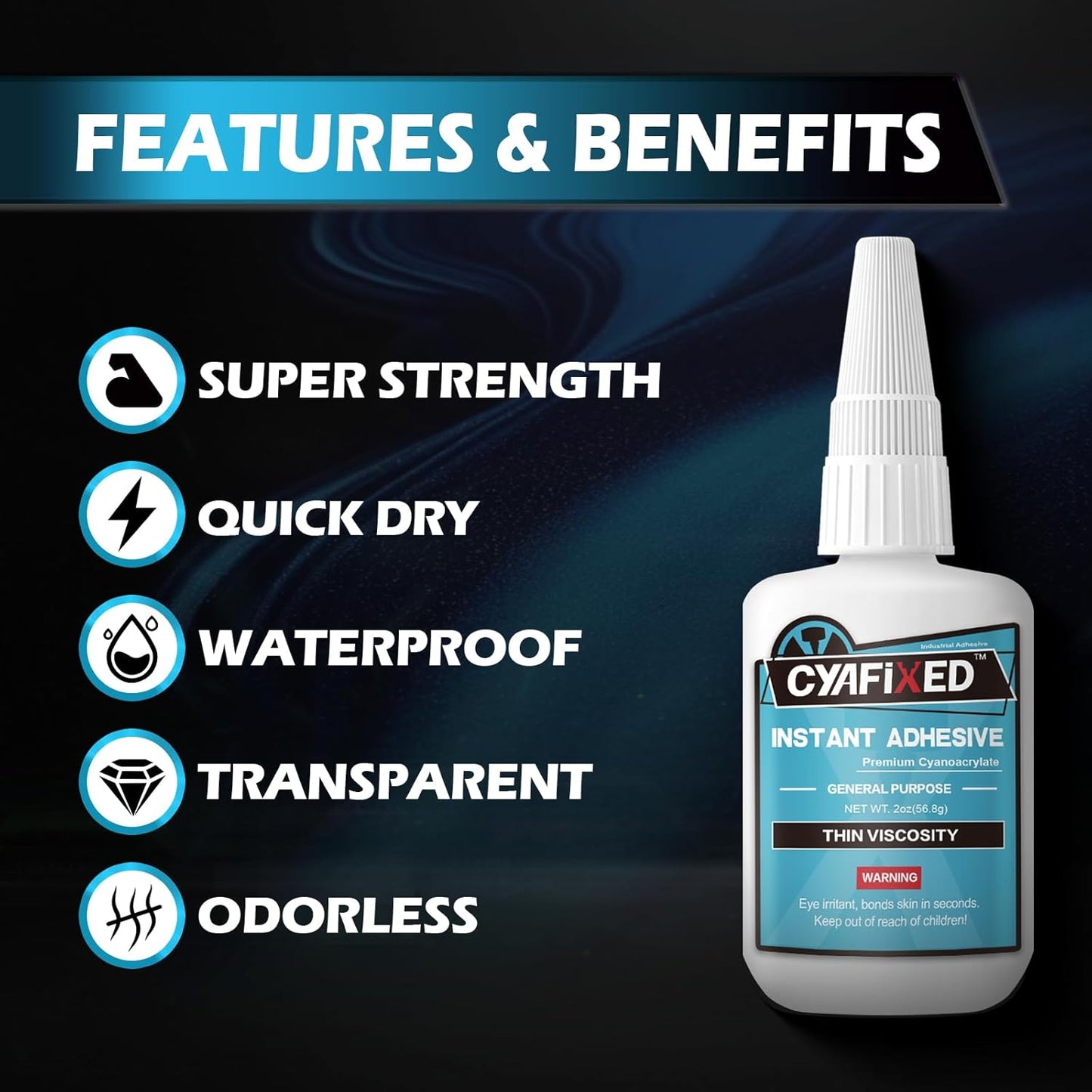 Super Glue Liquid 113.6 Gram, Ultra Fast Thin Viscosity Instant Clear Cyanoacrylate Adhesive, Food Safe CA Glue for Wood Plastic Aquarium Ceramic Shoe Repair Leather Glass Metal Rubber Model Craft