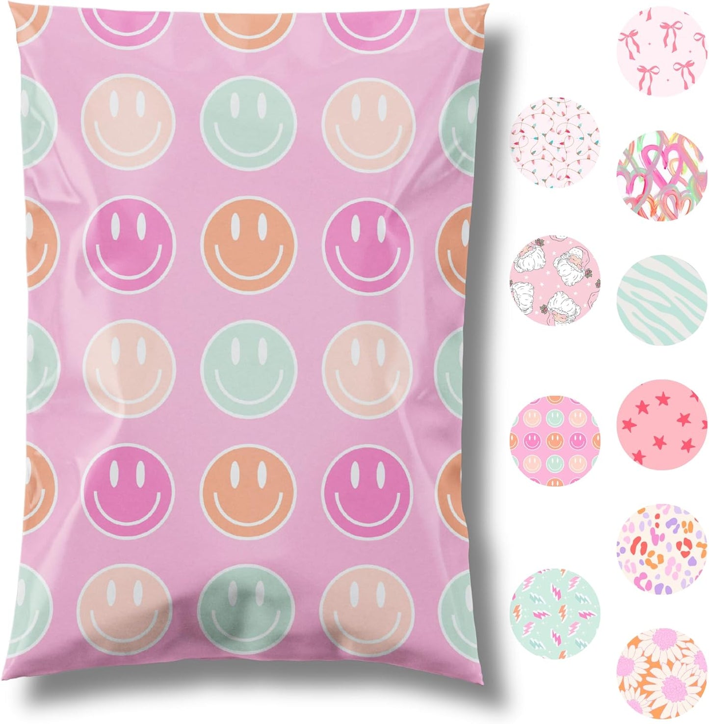 14.5x19 Designer Poly Mailer 100 Pack Heavy Duty Waterproof Self Seal Shipping Bags for Small Business Large Mailing Envelopes Bulk Tear Resistant Cute Packaging Smiley Face
