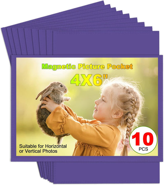 Purple Magnetic Picture Frame 4X6 for Refrigerator 10 Pack,Photo Magnets Sleeves
