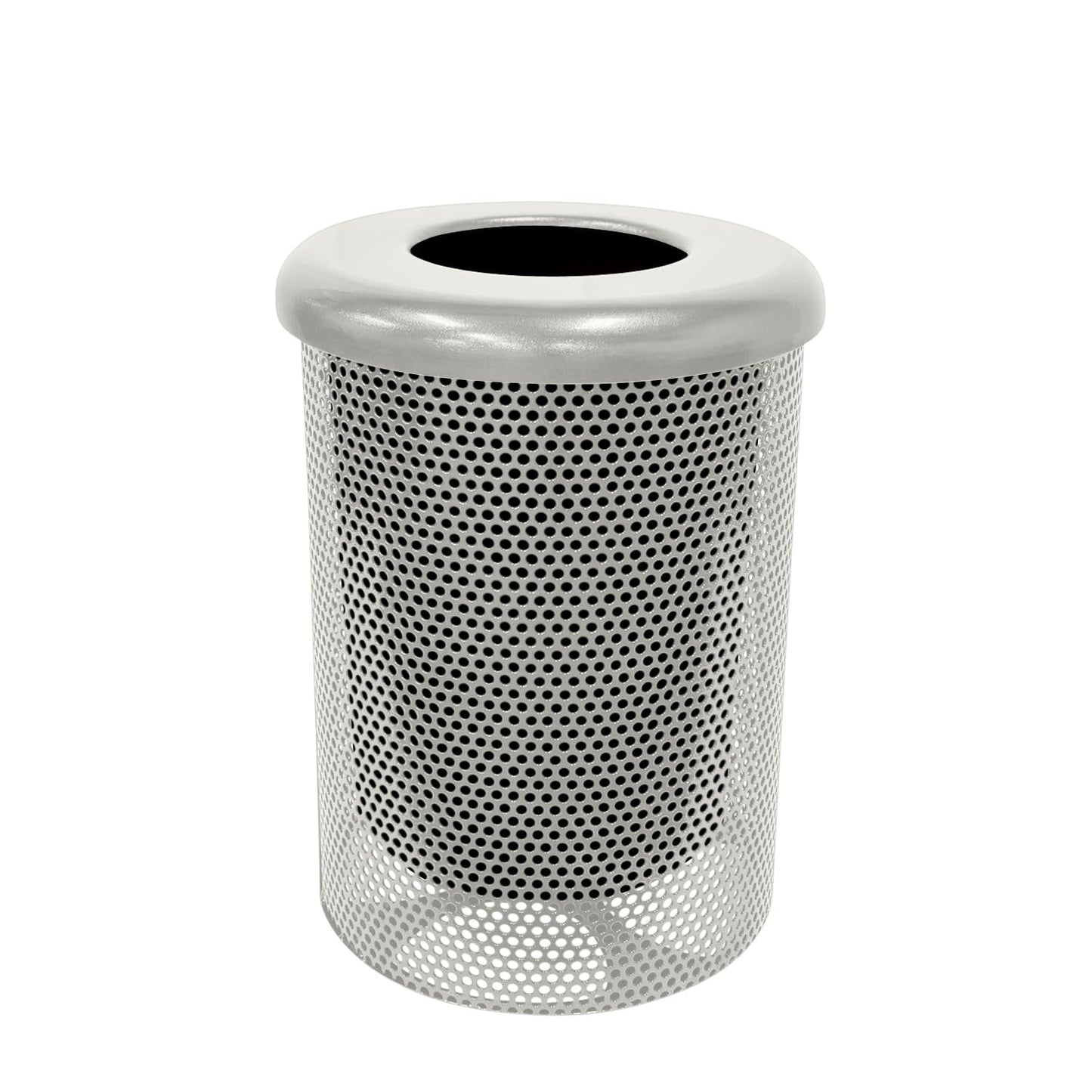 RFT-P-TXTGRY Heavy Duty Round Trash Receptacle with Flat Top, Liner Included, 32 Gallon, Textured Grey, Made in America