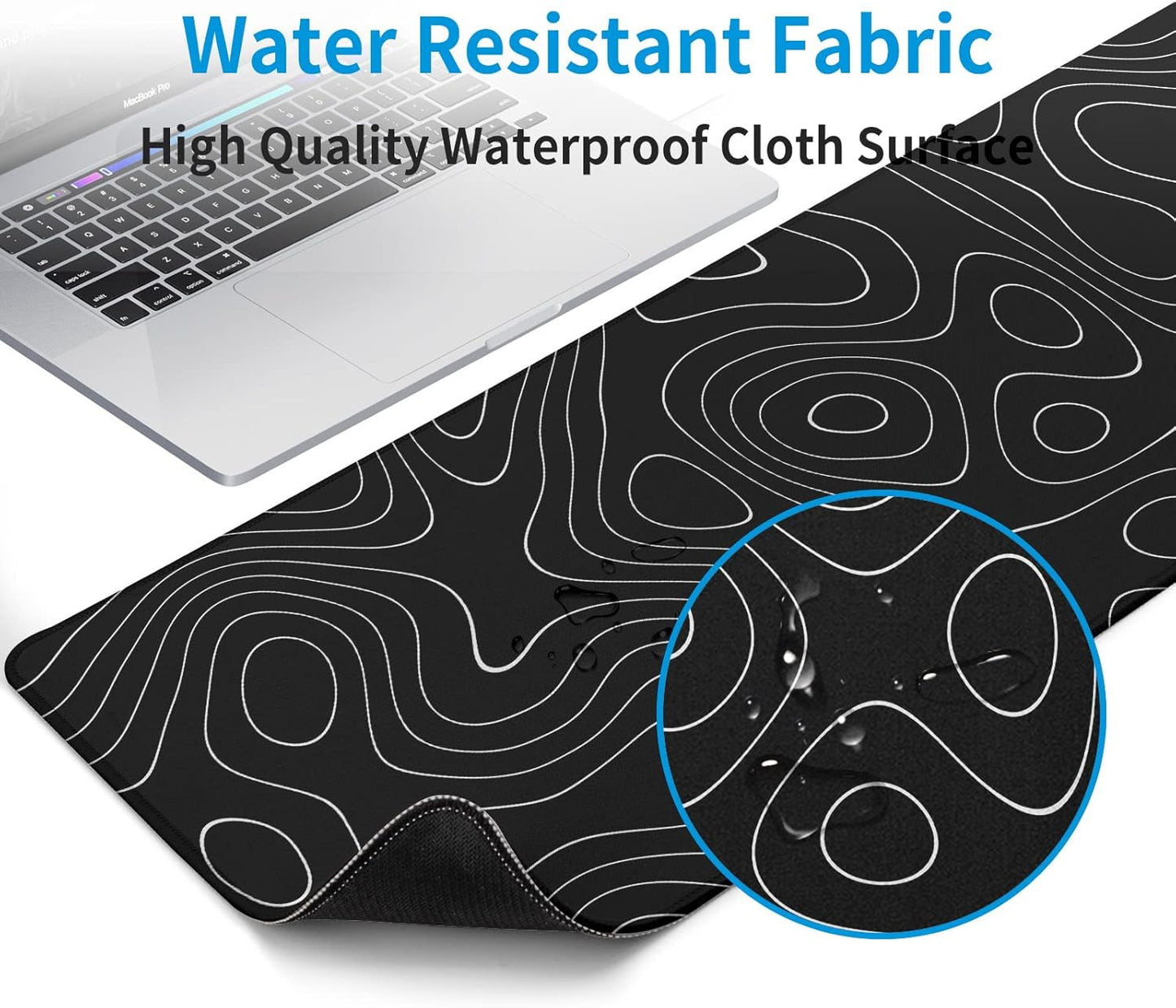 Large Topographic Map Gaming Mouse Pad for Desk Black Desk Pad with Non-Slip Rubber Base Stitched Edge Desk Organizers and Accessories Desk Decor