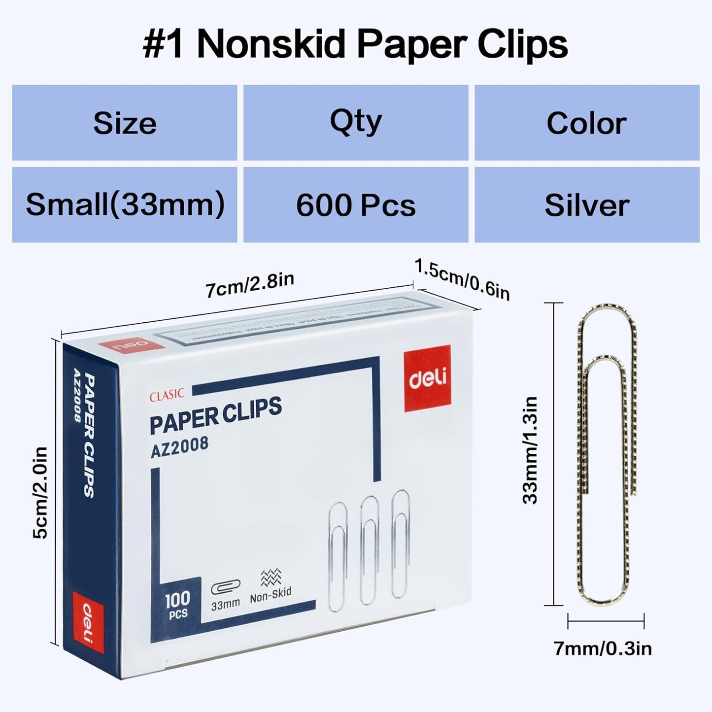 Deli #1 Nonskid Paper Clips, 600 Medium Paper Clips, 6 Boxes of 100 Each, Silver
