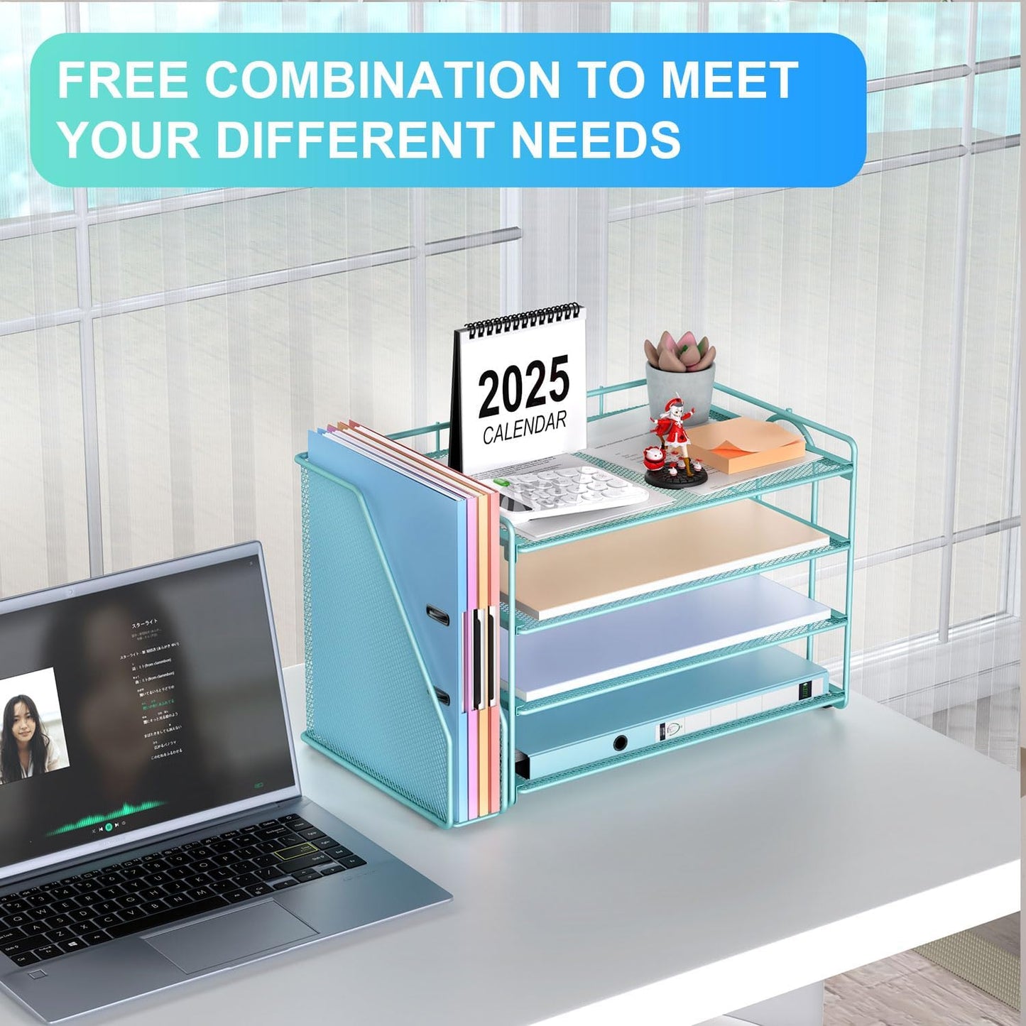 gianotter 4-Tier Paper Organizer With Magazine Holder, Desk Organizers and Accessories, Blue Desk Accessories, File Organizer for Office Supplies Storag(Blue)