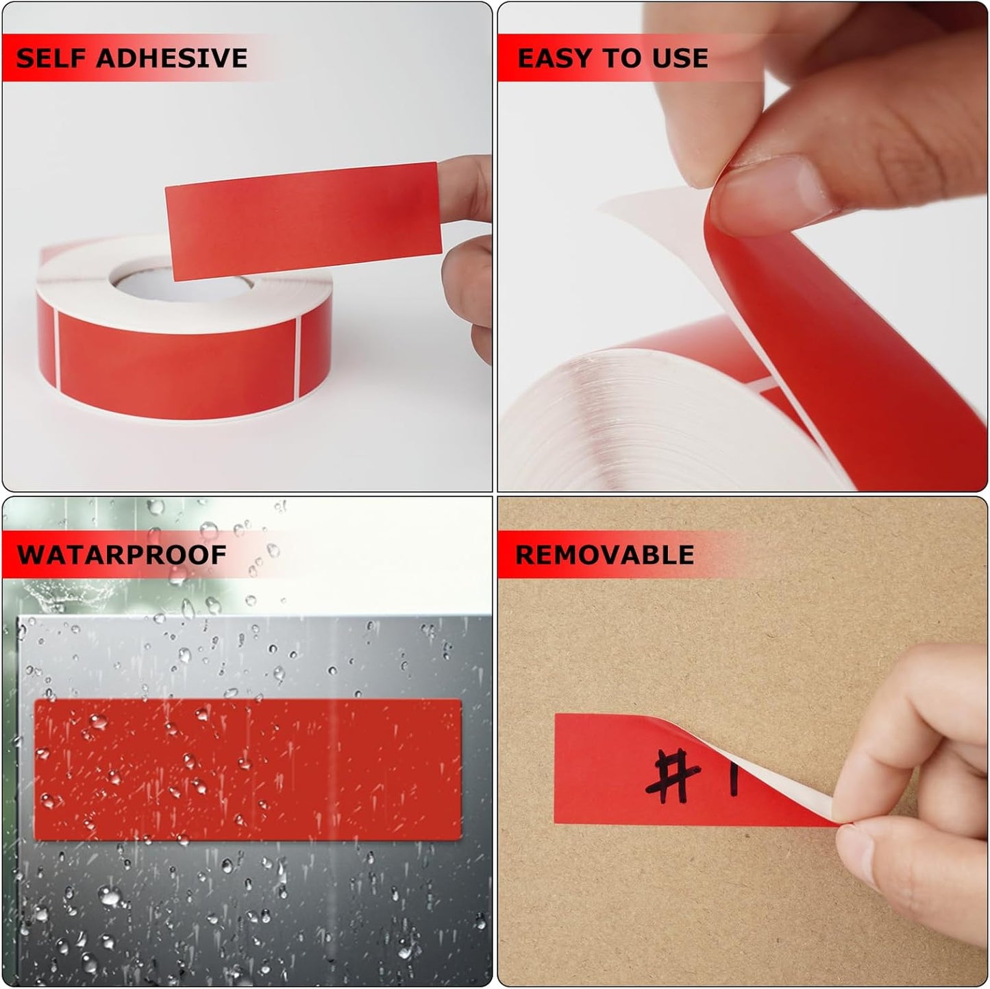 Red Rectangle Stickers 3 x 1 Inch Color Coding Labels Vinyl Roll Self-Adhesive Waterproof Removable 500 PCS