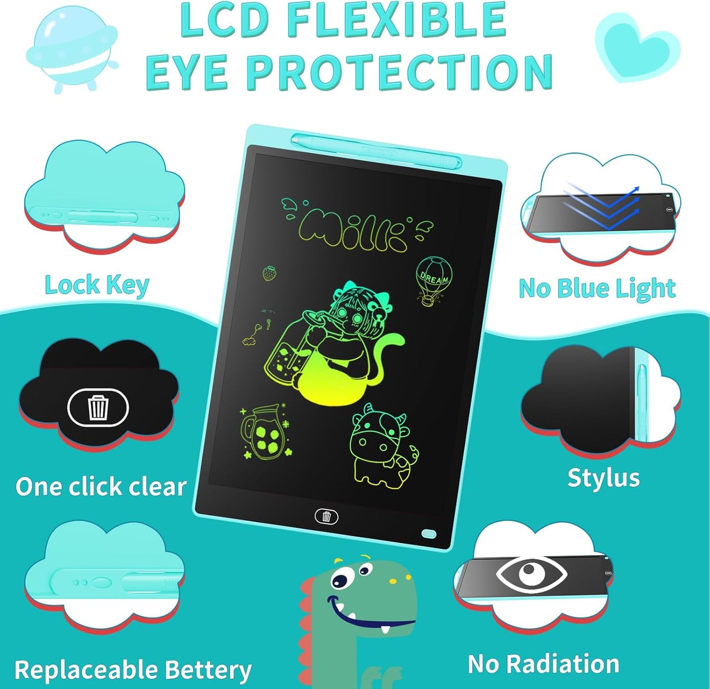 [4 Pack] Genialba LCD Writing Tablet 8.5-Inch Colorful Doodle Board, Toddler Learning Educational Toys Gifts for 3-8 Years Old Girls and Boys, Electronic Drawing Pad for Kids (Pink&Blue&Green&Purple)