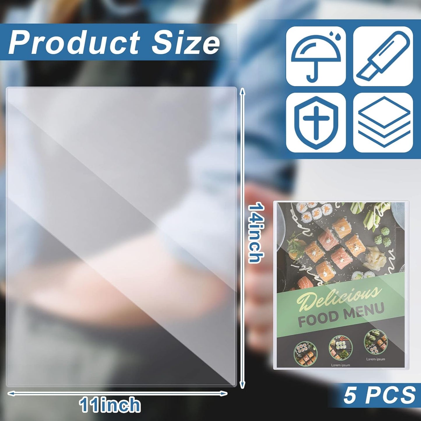 Henoyso 5 Pcs 11x14 Inch PVC Rigid Print Protectors, Heavy Duty Hard Plastic Poster Sleeves for Prints, Magazines, Photos & Paper, Ideal Rigid Menu Covers Paper Page Protectors
