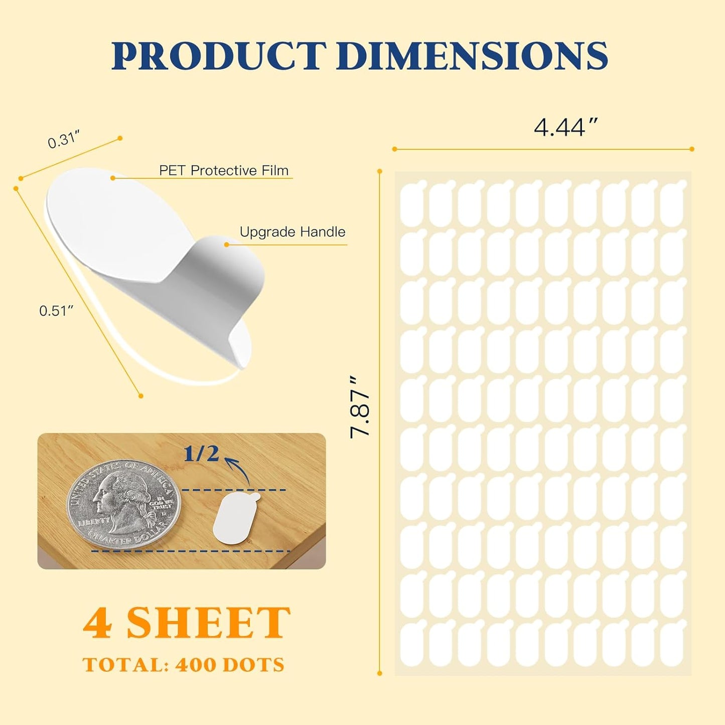 Adhesive Sticky Dots, Putty Sticky Tack, Double Sided Mounting Glue Dots for Wall Hanging, Crafts, Balloons, Poster, Festival, Party, Decorations - 400 Dots