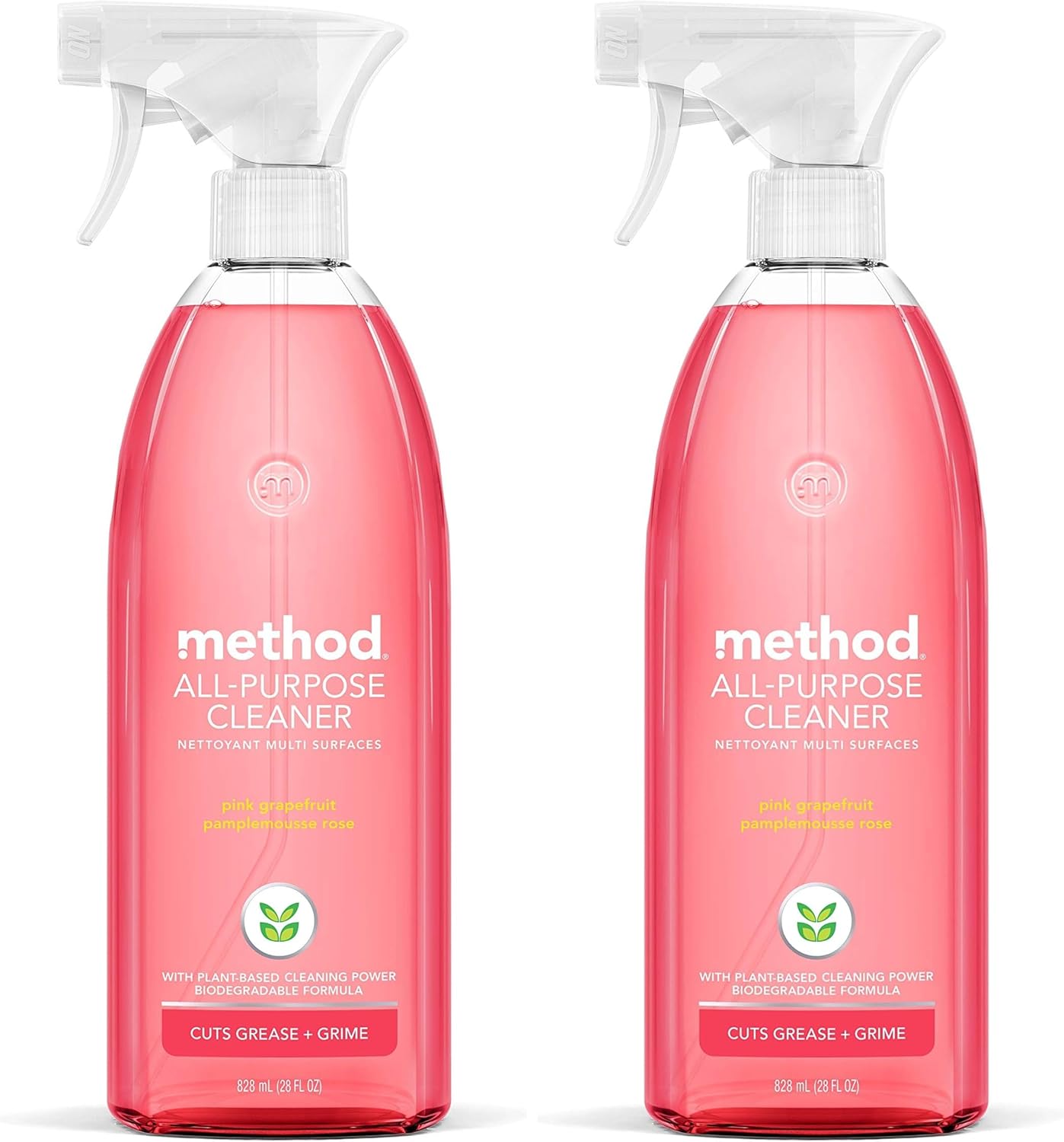 Method All-Purpose Cleaner, Pink Grapefruit, Plant-Based and Biodegradable Formula Perfect for Most Counters, Tiles, Stone, and More, 28 oz spray bottle (Pack of 2)