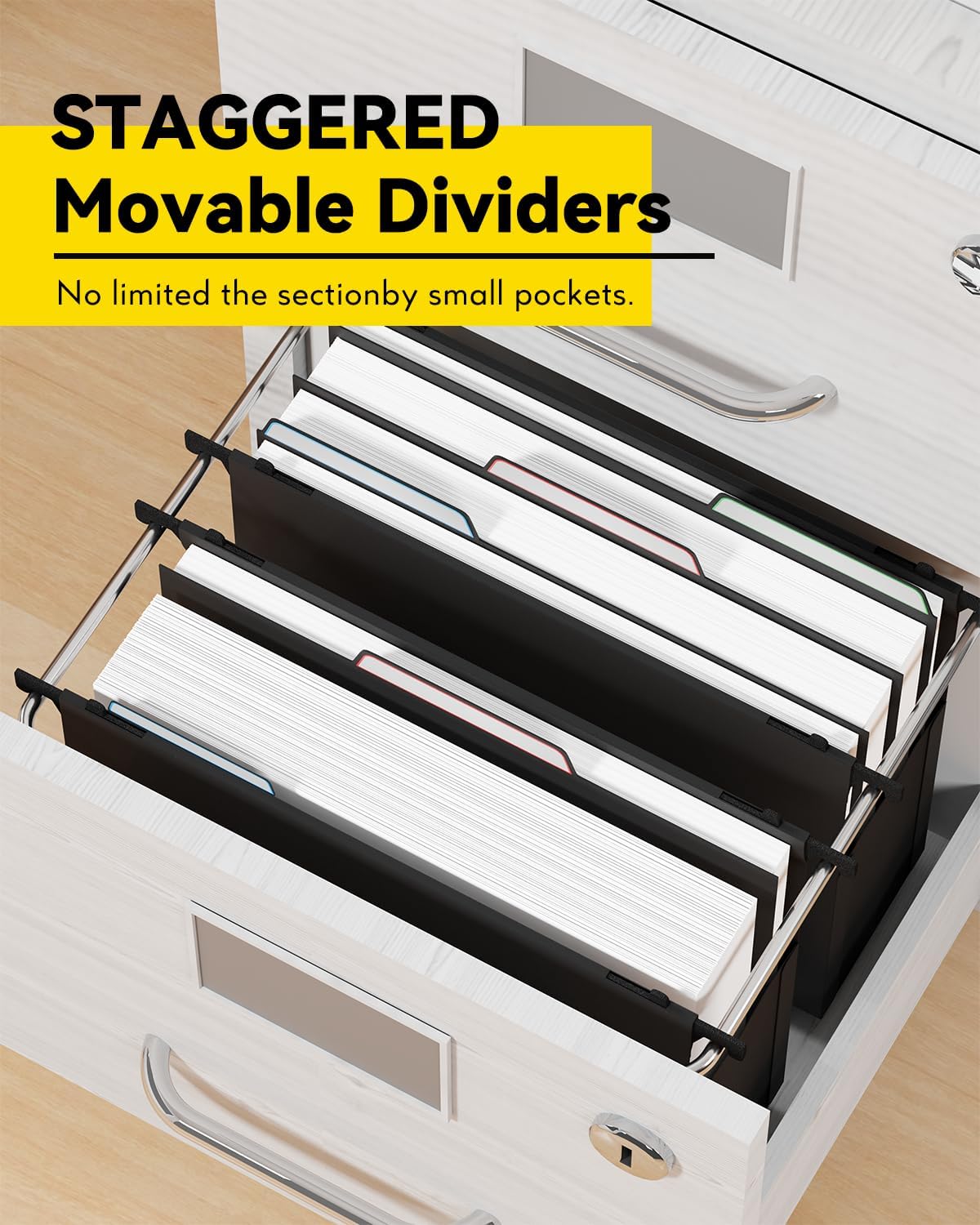 Ansook Plastic High Capacity Hanging File Folders,Heavy Duty 4”Expansion Accordian Pocket,Staggered Tabs with Movable Dividers, Extra Wide,Letter Size,Hanging Organizer for Filing Cabinet,6 Pack,Black