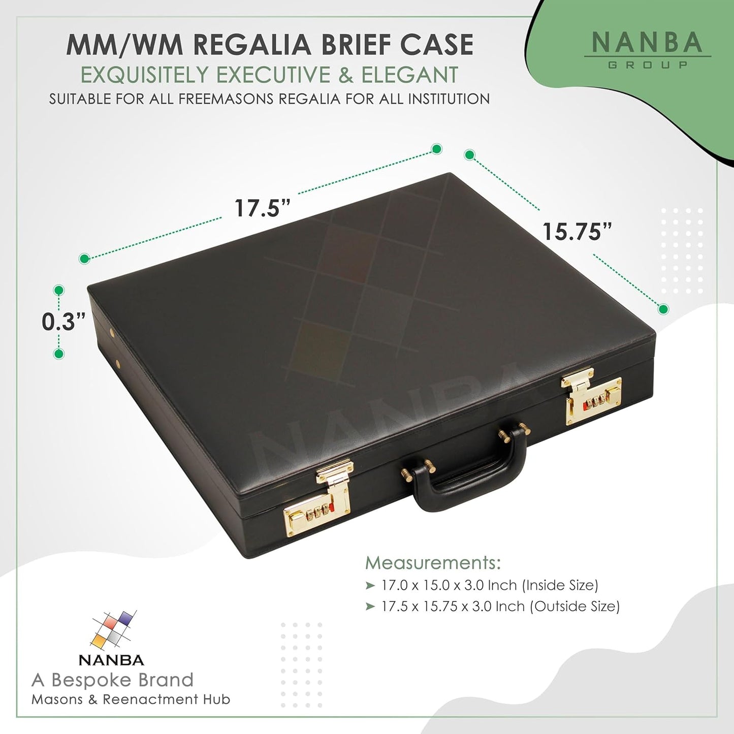 Premium Masonic Regalia Master Mason & Paster Master Mason MM/WM Briefcase – Black Imitation Leather Hard Case with Gold Locks | Freemason Bags & Storage Cases (MM/WM)