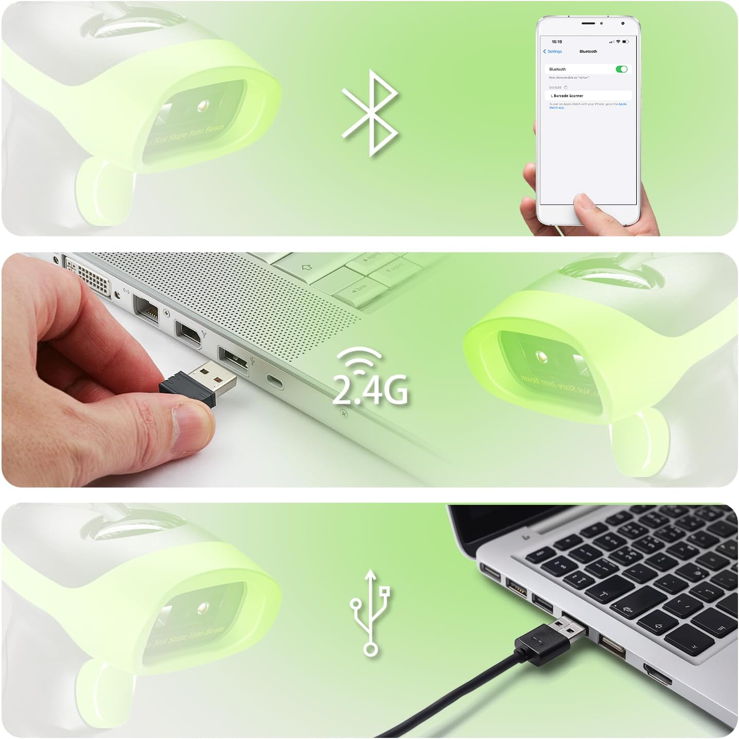NetumScan Wireless QR Barcode Scanner, 3 in 1 Automatic Bluetooth 1D 2D Barcode Reader USB Image Code Scanner for Store, Warehouse POS, Computer, Tablet, iPad, iPhone, Android