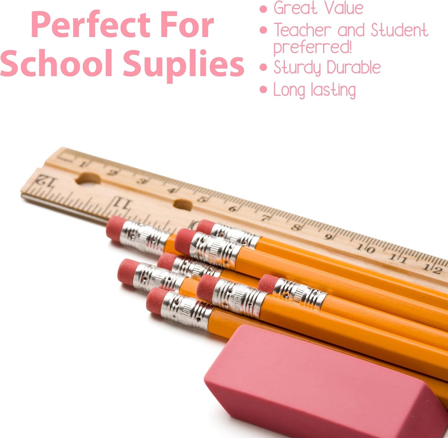 Erasers Bulk, 100 Pink Erasers for School, School Supplies for Kids