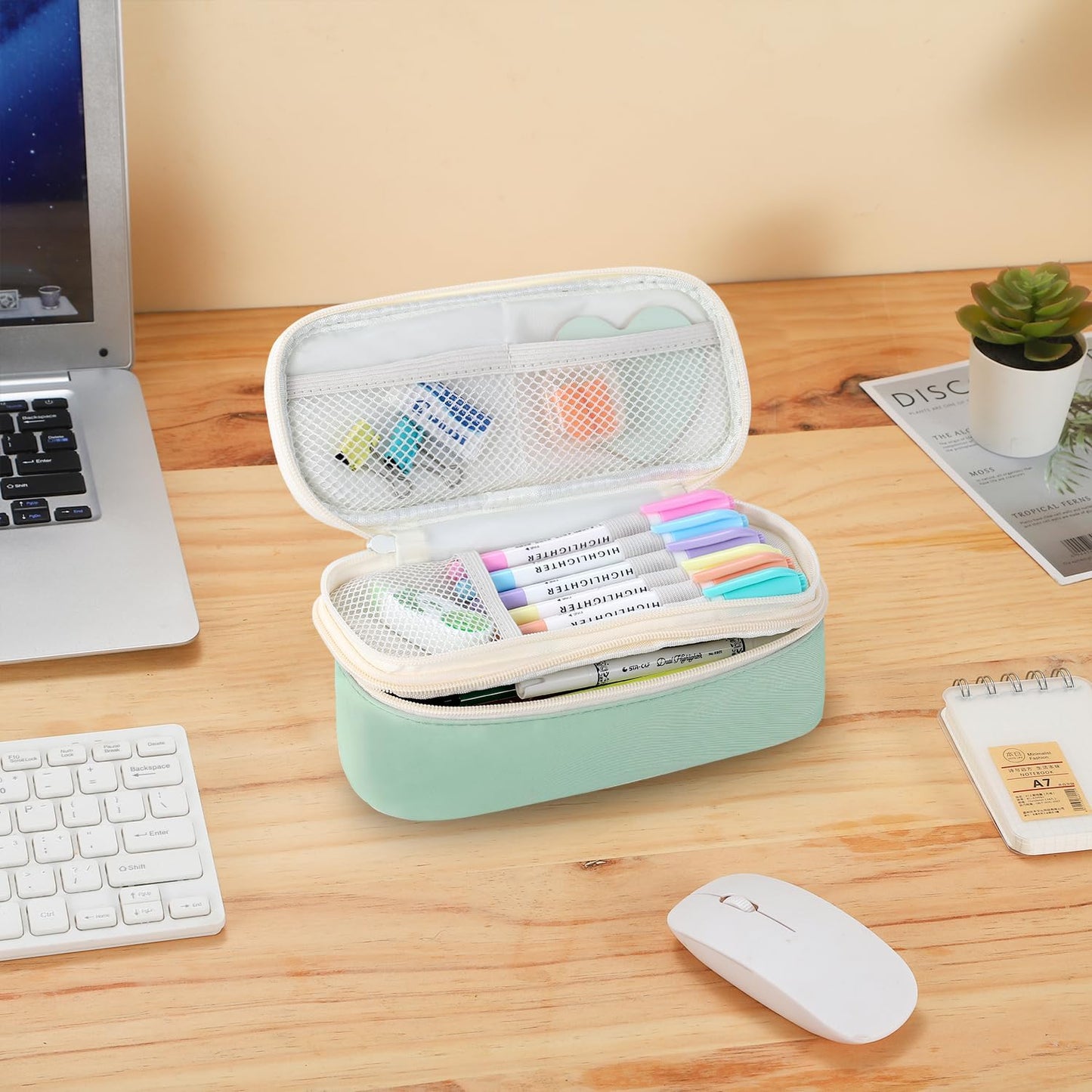 Pencil Case Aesthetic Pencil Bag with Zipper Pencil Pouch Big for Girls Kids Teens Adults Stationery Pencil Case Organizer for School Green