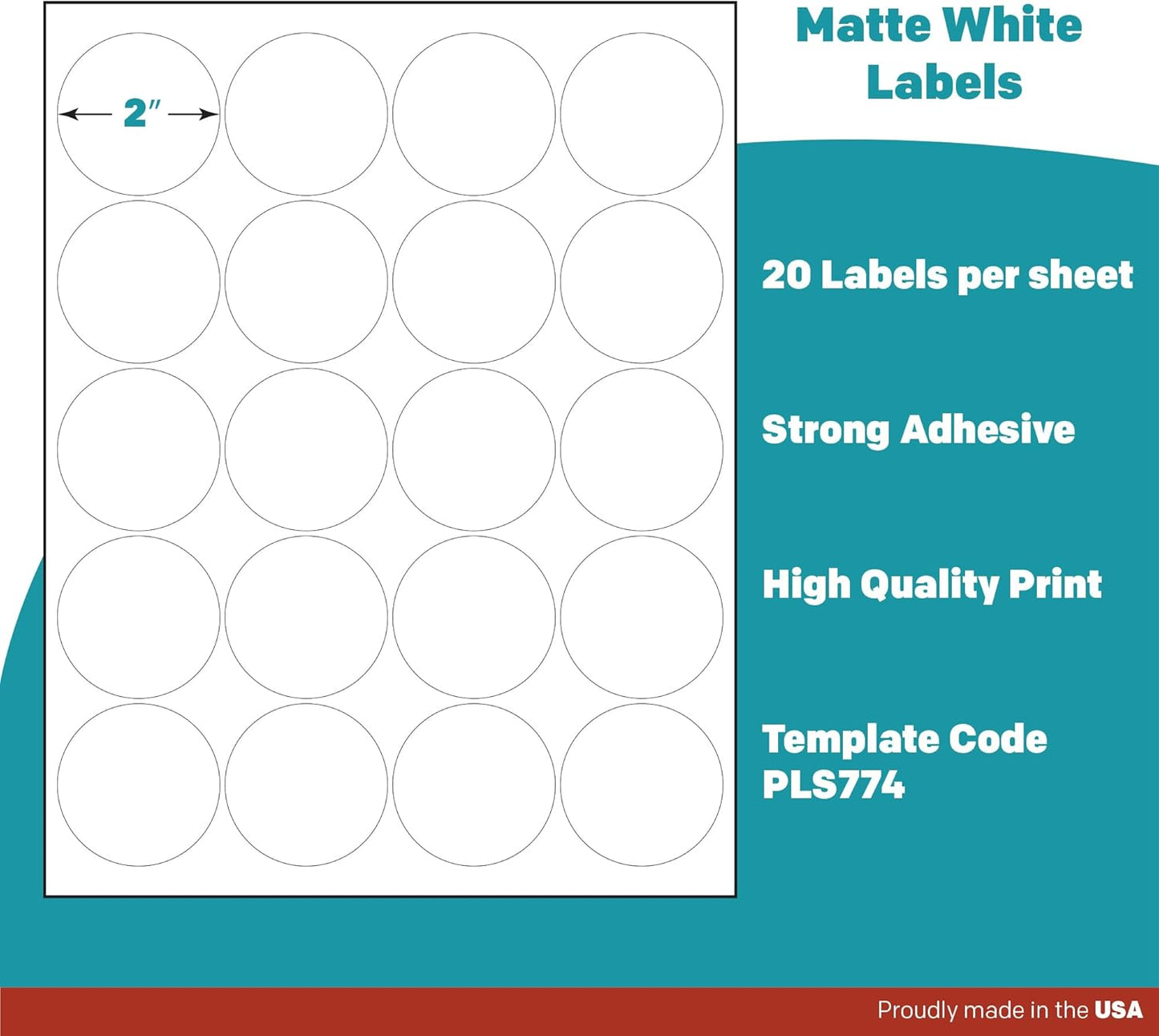 Premium Label Supply White Sticker Round Labels – 2" Circle – Laser/Inkjet Compatible – (20 per Sheet), 25 Sheets – 500 Total Adhesive Labels