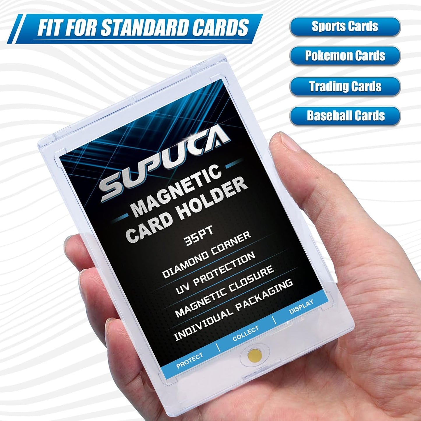 25ct Magnetic Card Holder 35PT, One Touch Protector for Trading Cards, Hard Plastic Sleeves Display Case for Baseball and Sports Cards