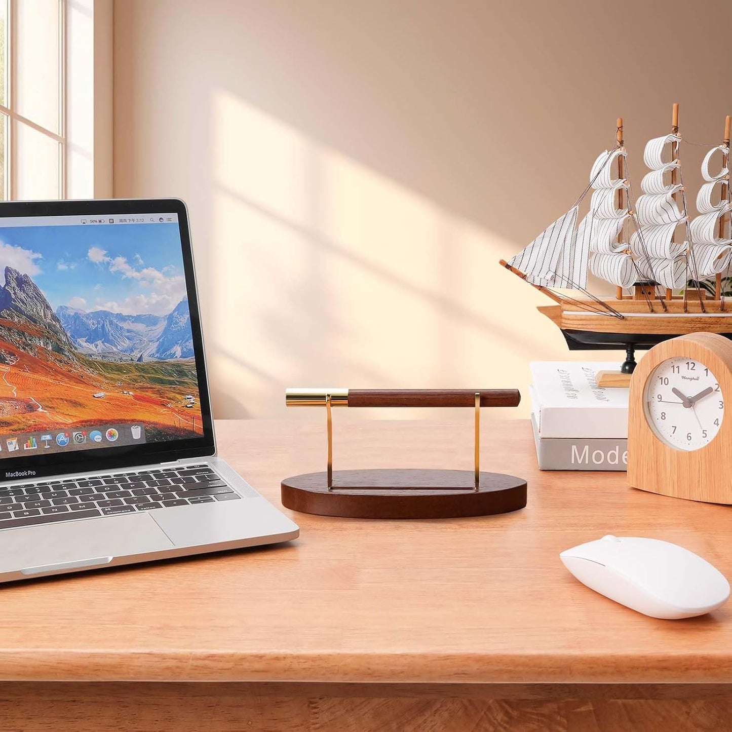 Pen Holder Desk Organizers and Accessories Desk Decor ，Exquisite Wooden Pen Holder ，with a Cool Pen and Two Refills for Office and Home (Style B)