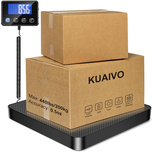440lb Shipping Scale, 0.35oz High Accurate Digital Package Scale with Hold/Tare Function, Weight Scale for Packages, Luggage, Small Business, Home Use, Battery & Charging Cable Include