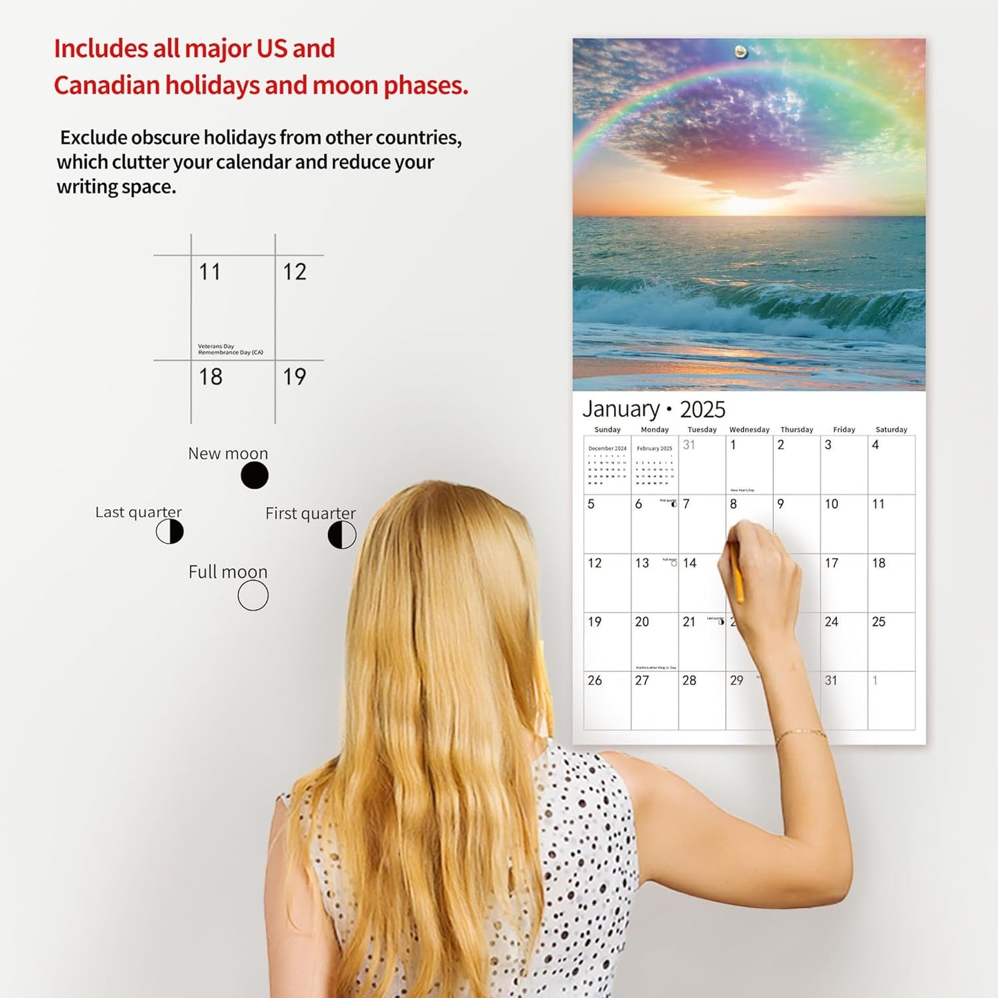 2025 Wall Calendar,Calendar 2025, January 2025 - December 2025, Wall Calendar Rainbow, 12" x 24" Opened,Full Page Months Thick & Sturdy Paper for Calendar Organizing & Planning